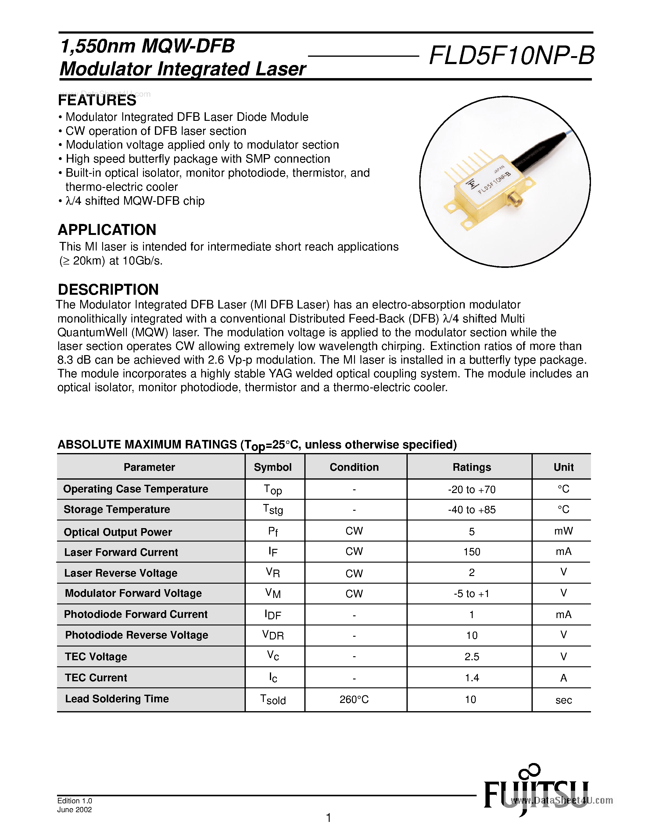Datasheet FLD5F10NP-B page 1 Datasheet FLD5F10NP-B - Optoelectronic page 1