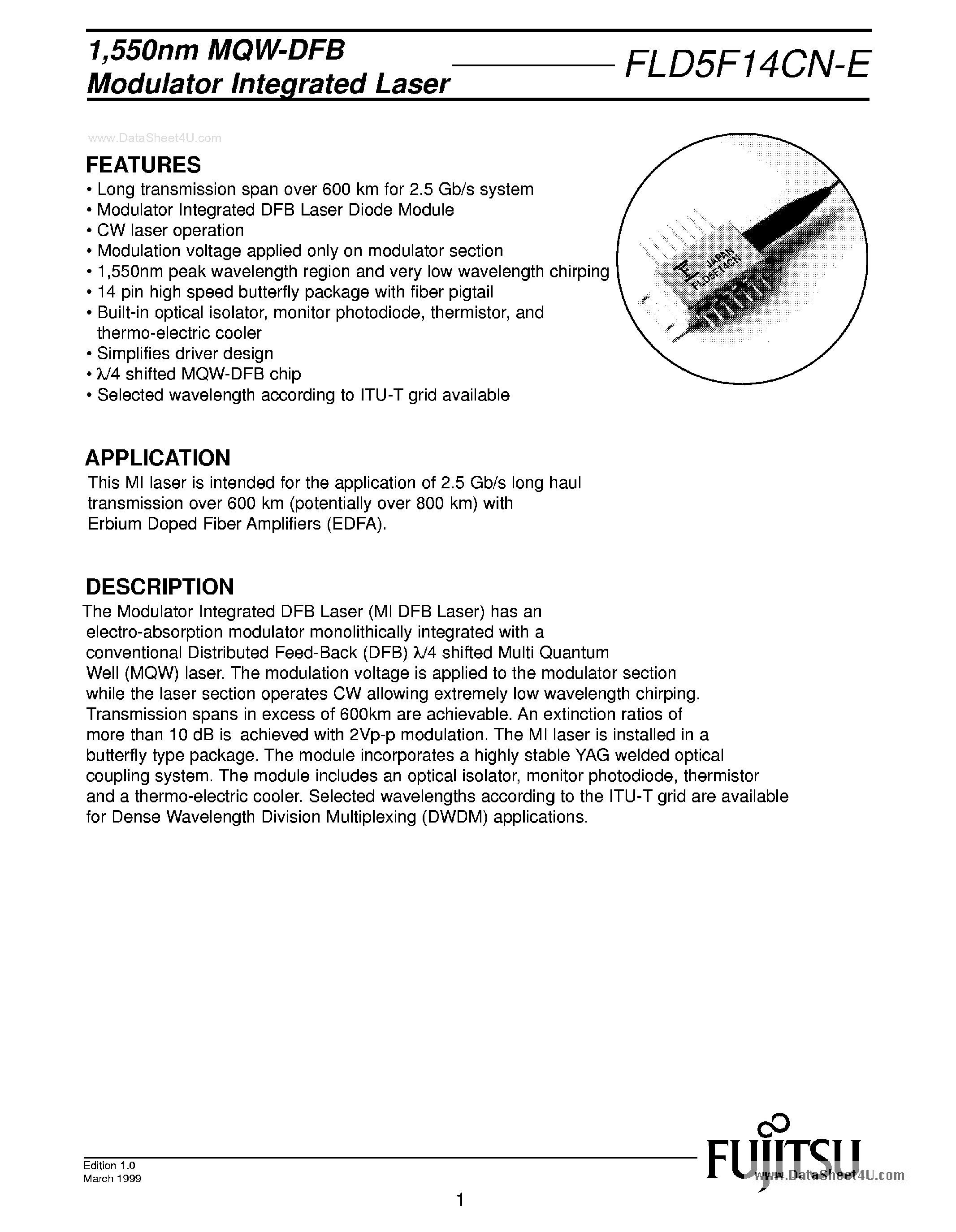 Datasheet FLD5F14CN-E page 1 Datasheet FLD5F14CN-E - FIBER OPTIC TRANSMITTER page 1