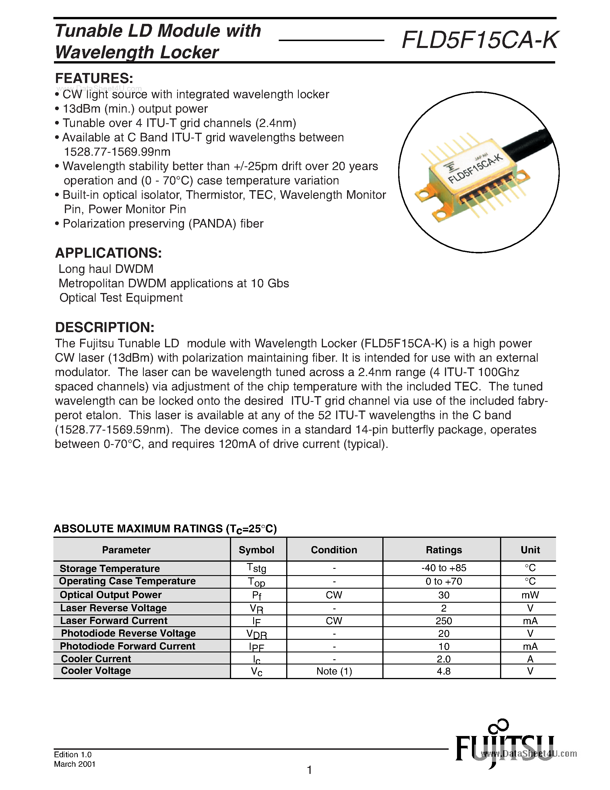 Datasheet FLD5F15CA-K page 1 Datasheet FLD5F15CA-K - Optoelectronic page 1