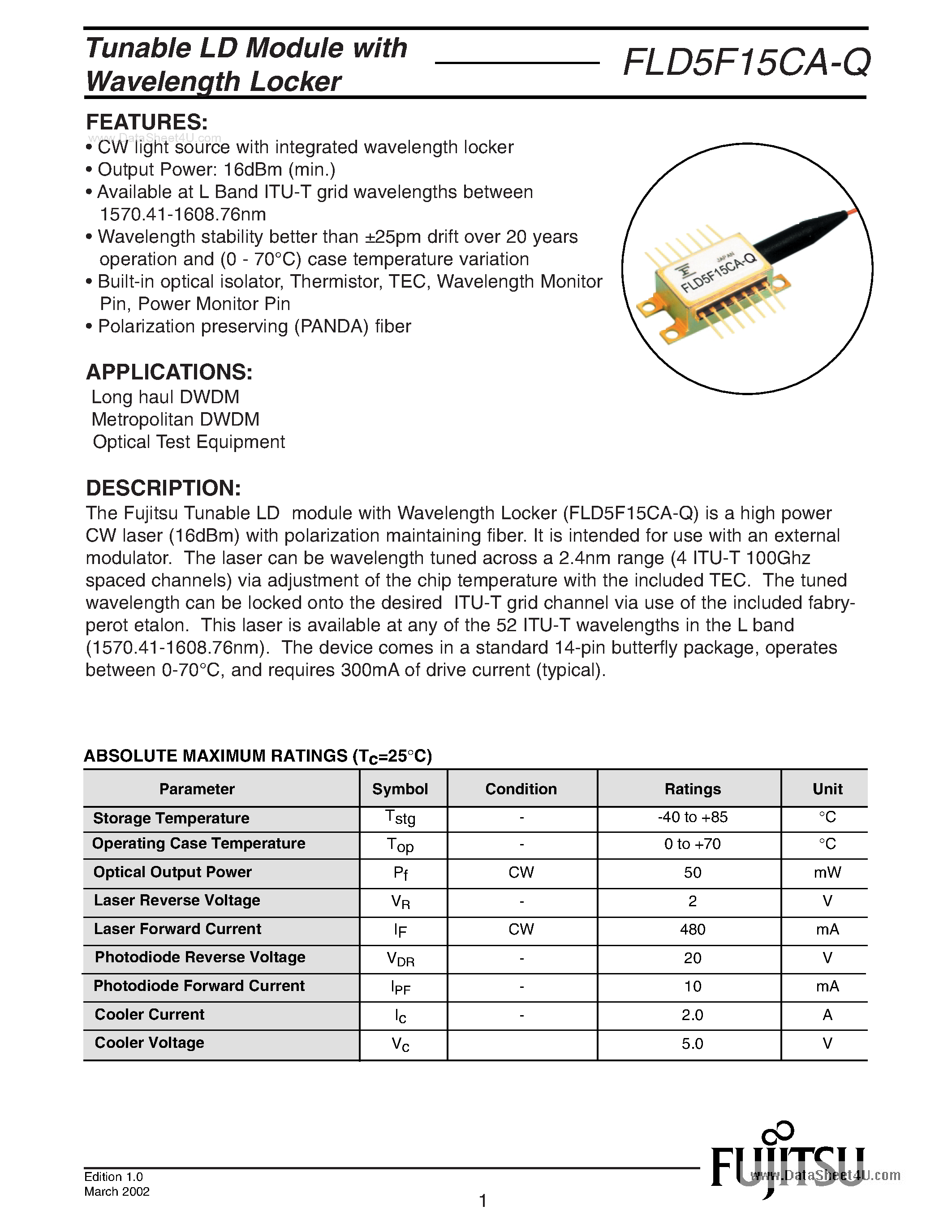 Даташит FLD5F15CA-Q-Optoelectronic страница 1