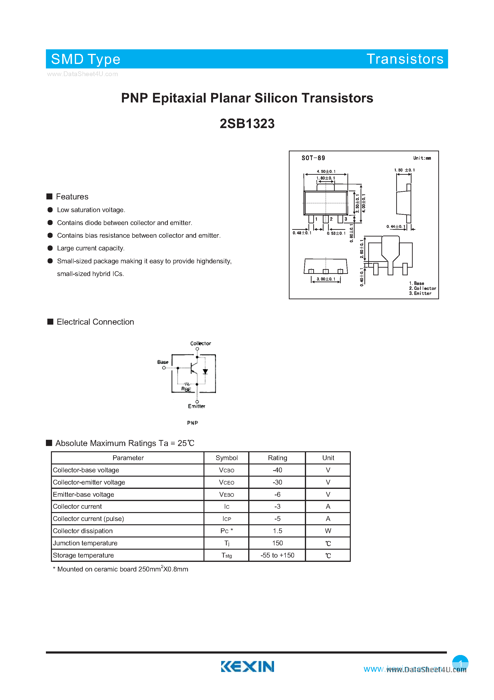 Даташит 2SB1323 - PNP Epitaxial Planar Silicon Transistors страница 1