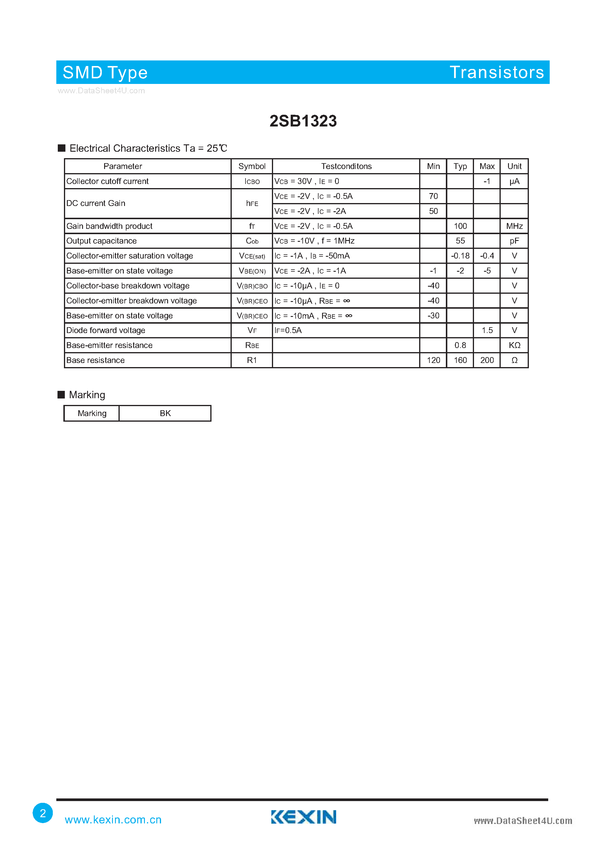 Даташит 2SB1323 - PNP Epitaxial Planar Silicon Transistors страница 2