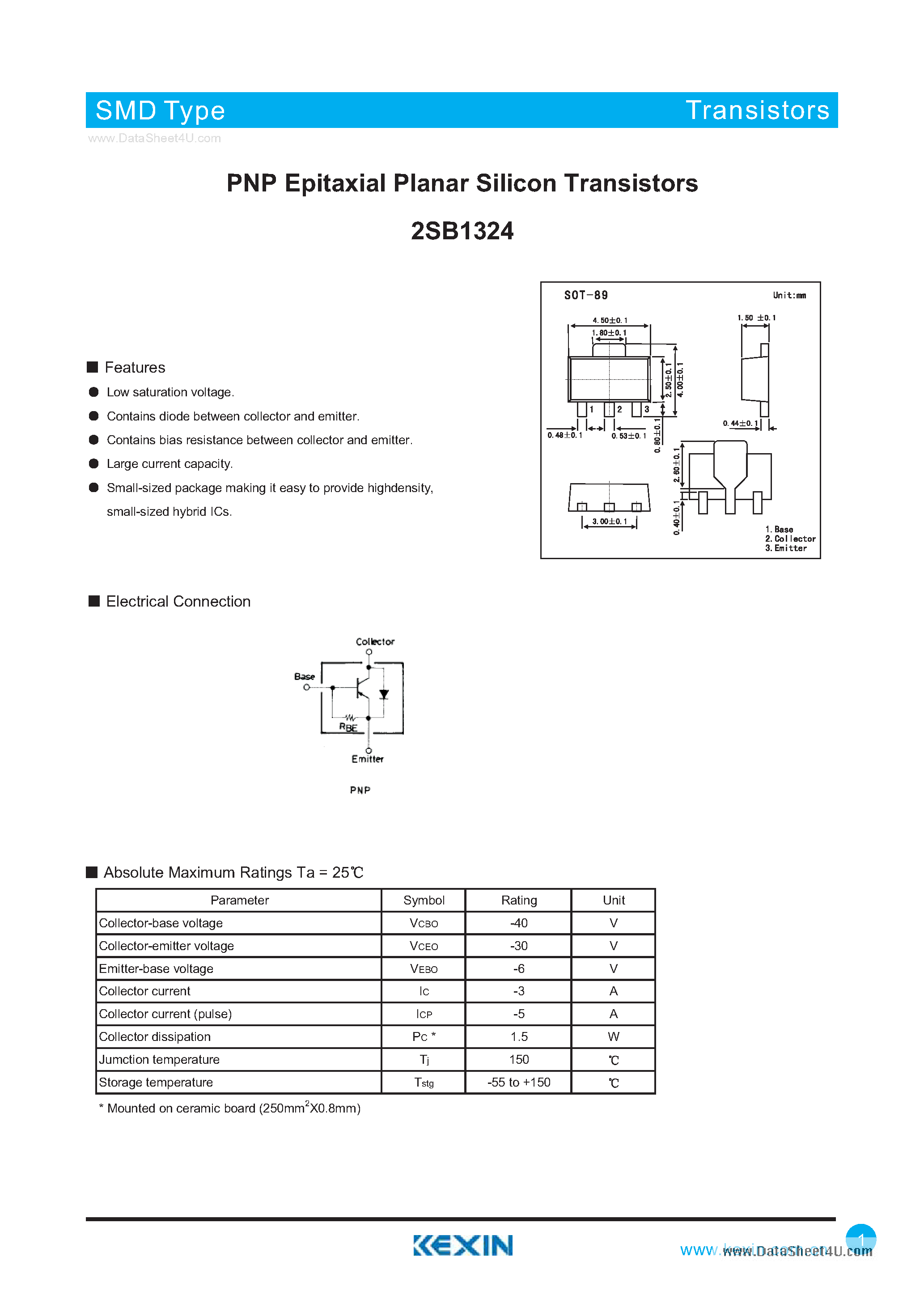 Даташит 2SB1324 - PNP Epitaxial Planar Silicon Transistors страница 1