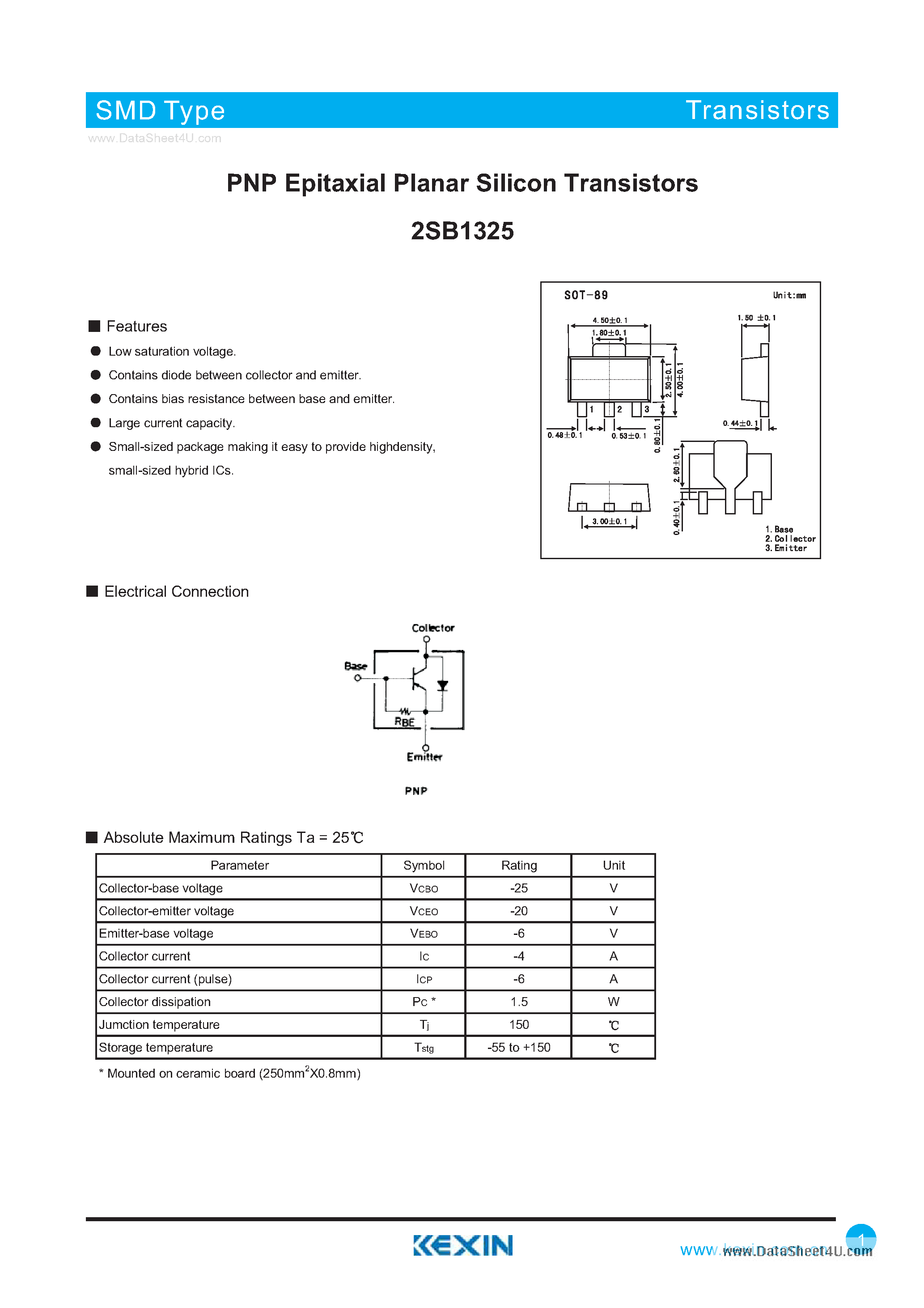 Даташит 2SB1325 - PNP Epitaxial Planar Silicon Transistors страница 1