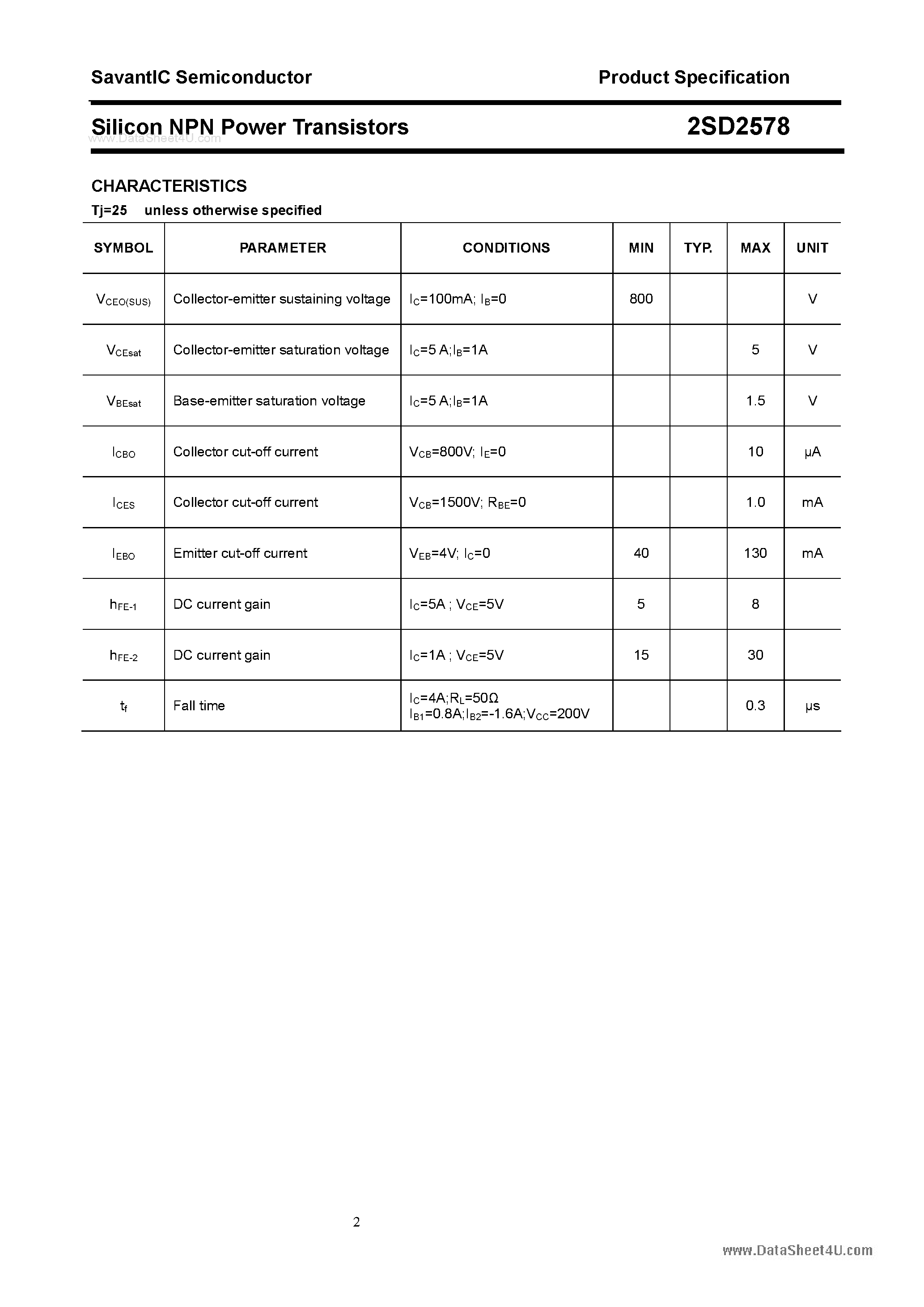 Даташит 2SD2578 - Silicon NPN Power Transistors страница 2