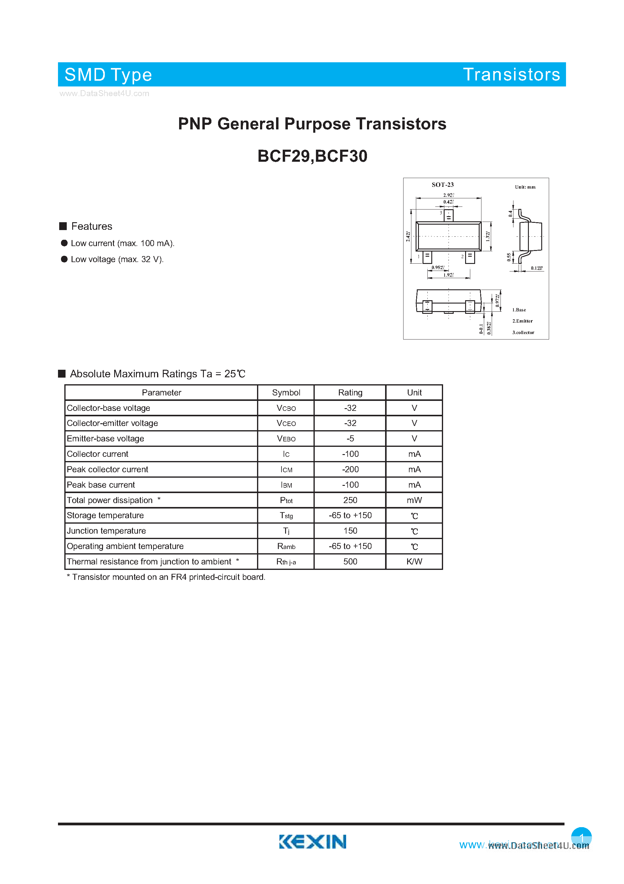 Даташит BCF29 - (BCF29 / BCF30) PNP General Purpose Transistors страница 1