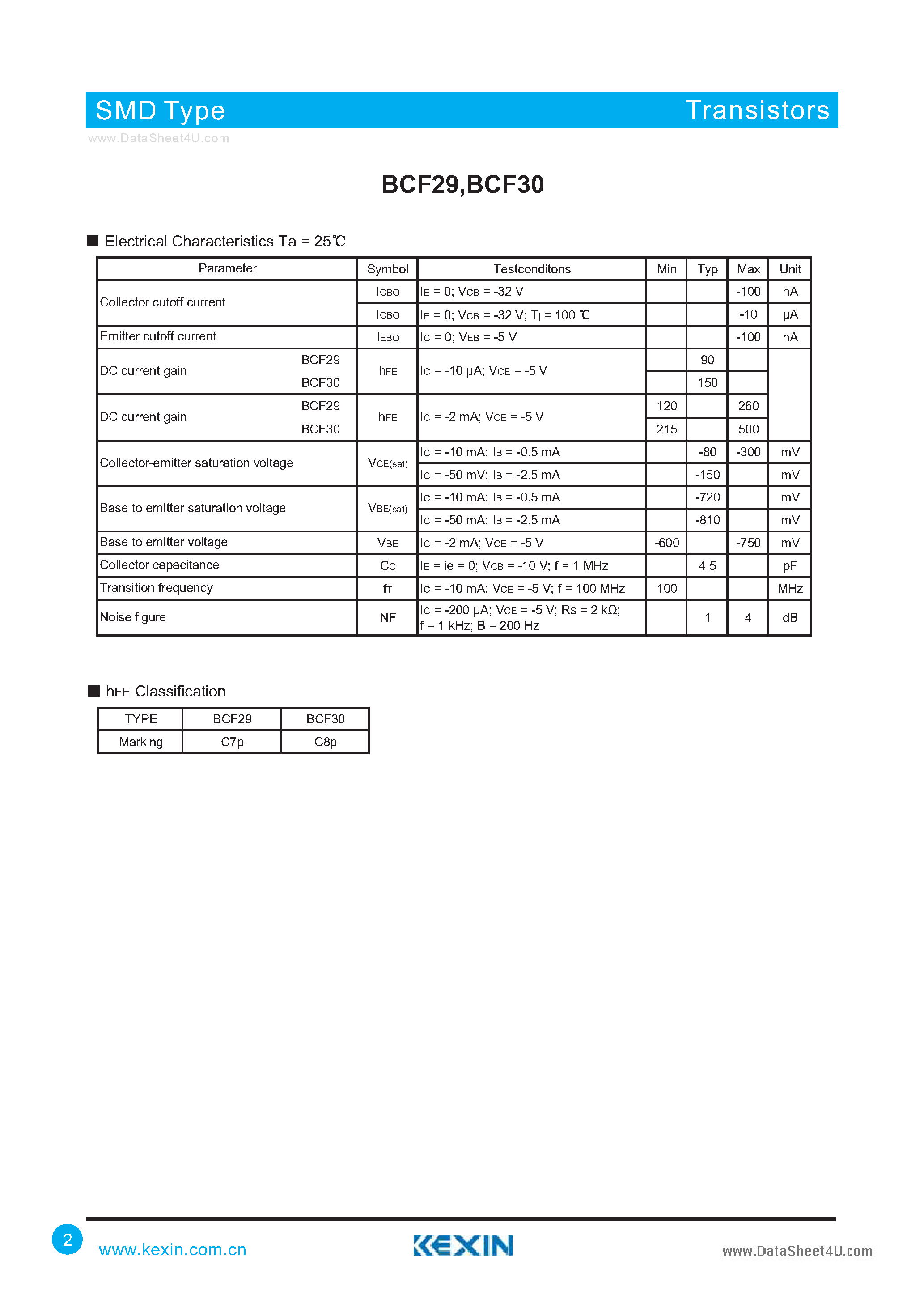Даташит BCF29 - (BCF29 / BCF30) PNP General Purpose Transistors страница 2