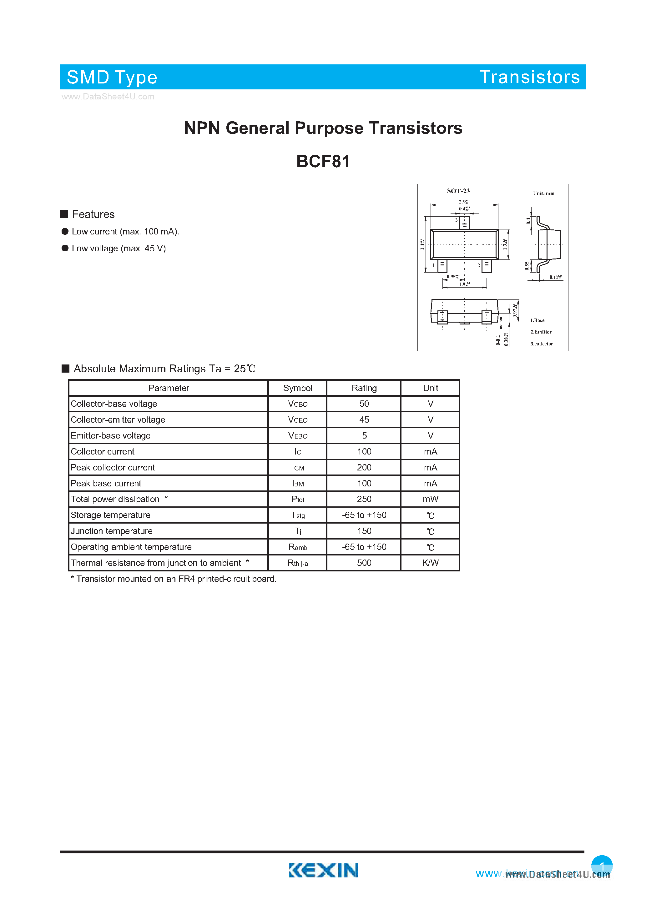 Даташит BCF81 - NPN General Purpose Transistors страница 1