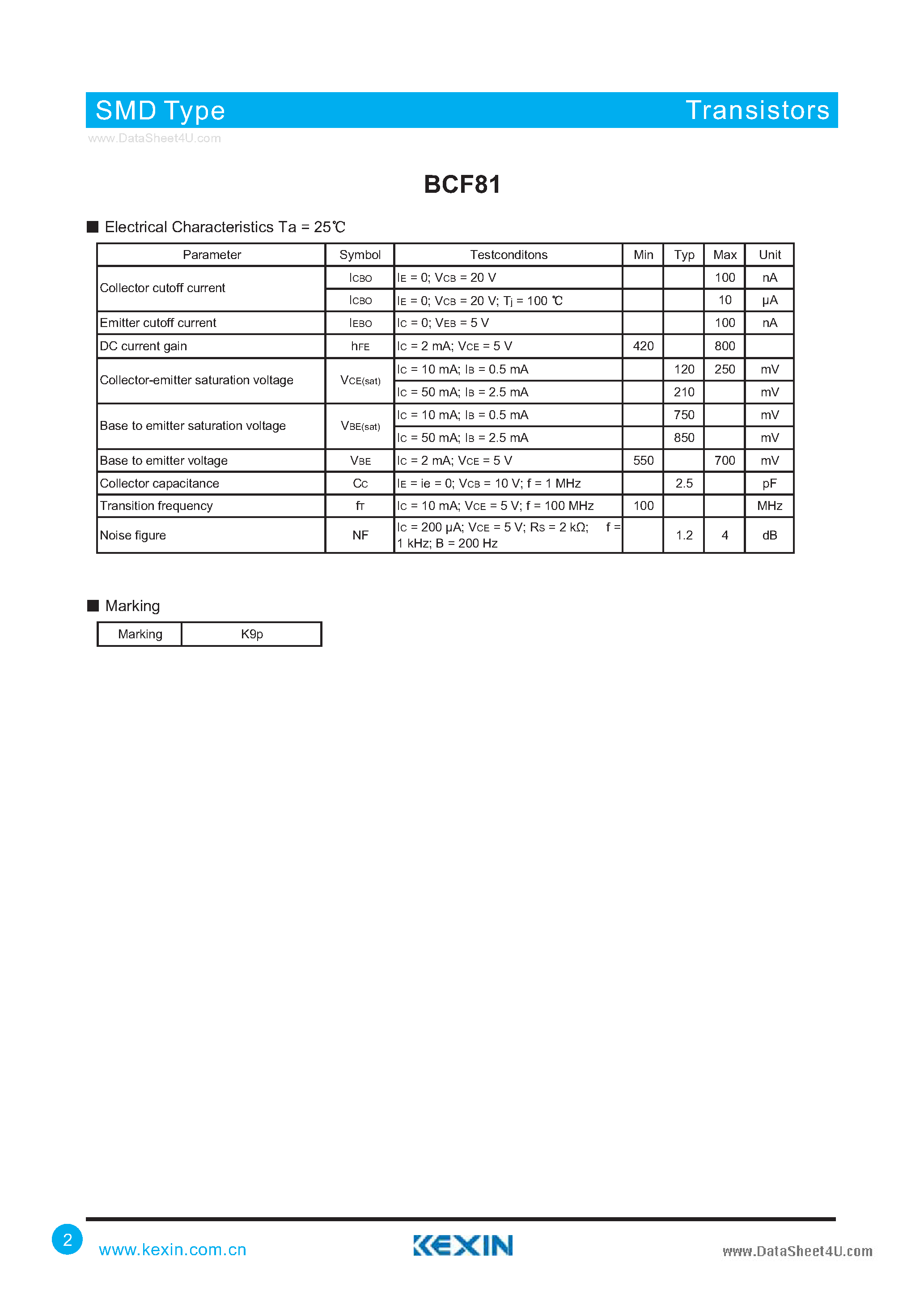 Даташит BCF81 - NPN General Purpose Transistors страница 2