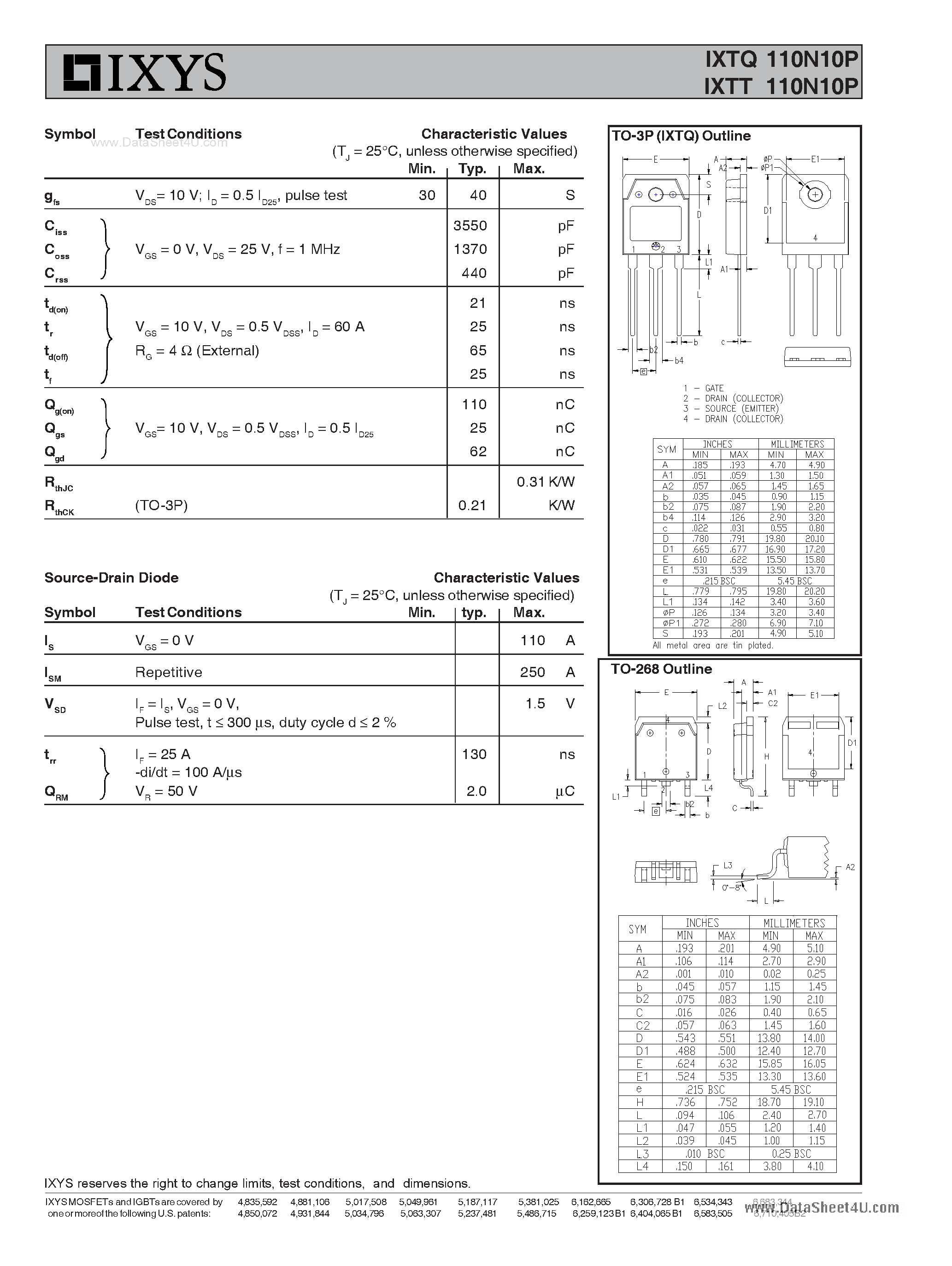 Datasheet IXTQ110N10P - N-Channel Enhancement Mode page 2
