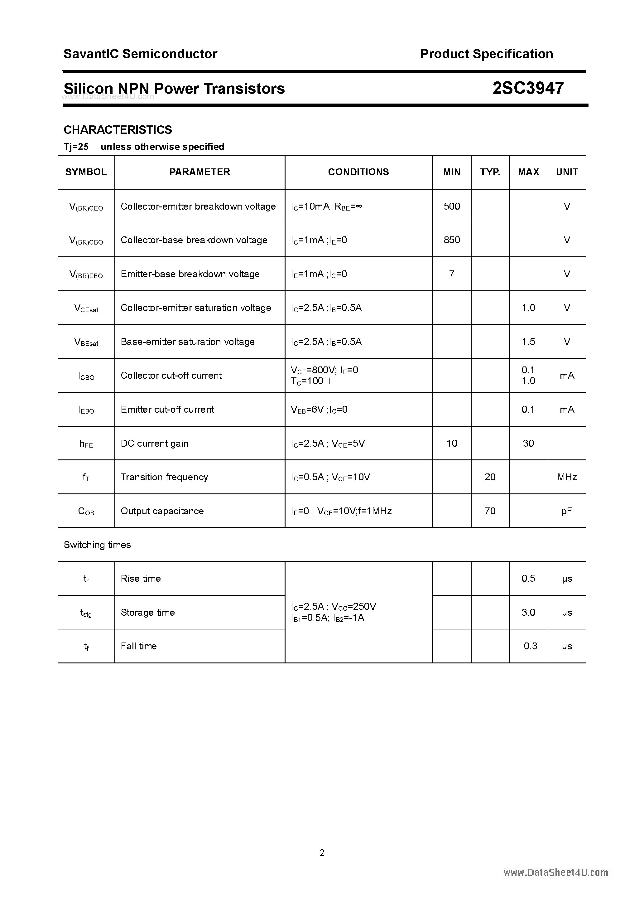 Даташит 2SC3947 - SILICON POWER TRANSISTOR страница 2