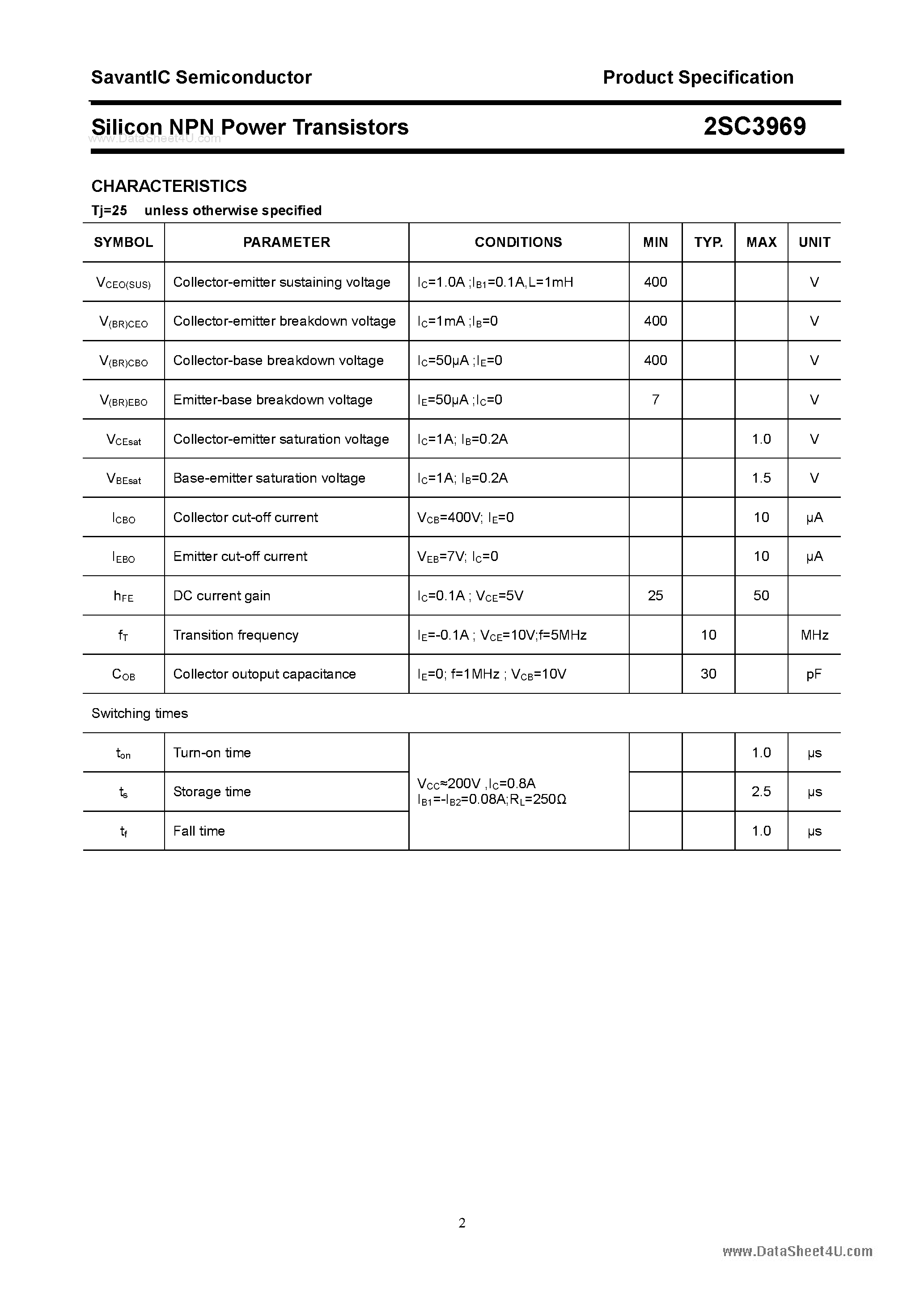 Даташит 2SC3969 - SILICON POWER TRANSISTOR страница 2