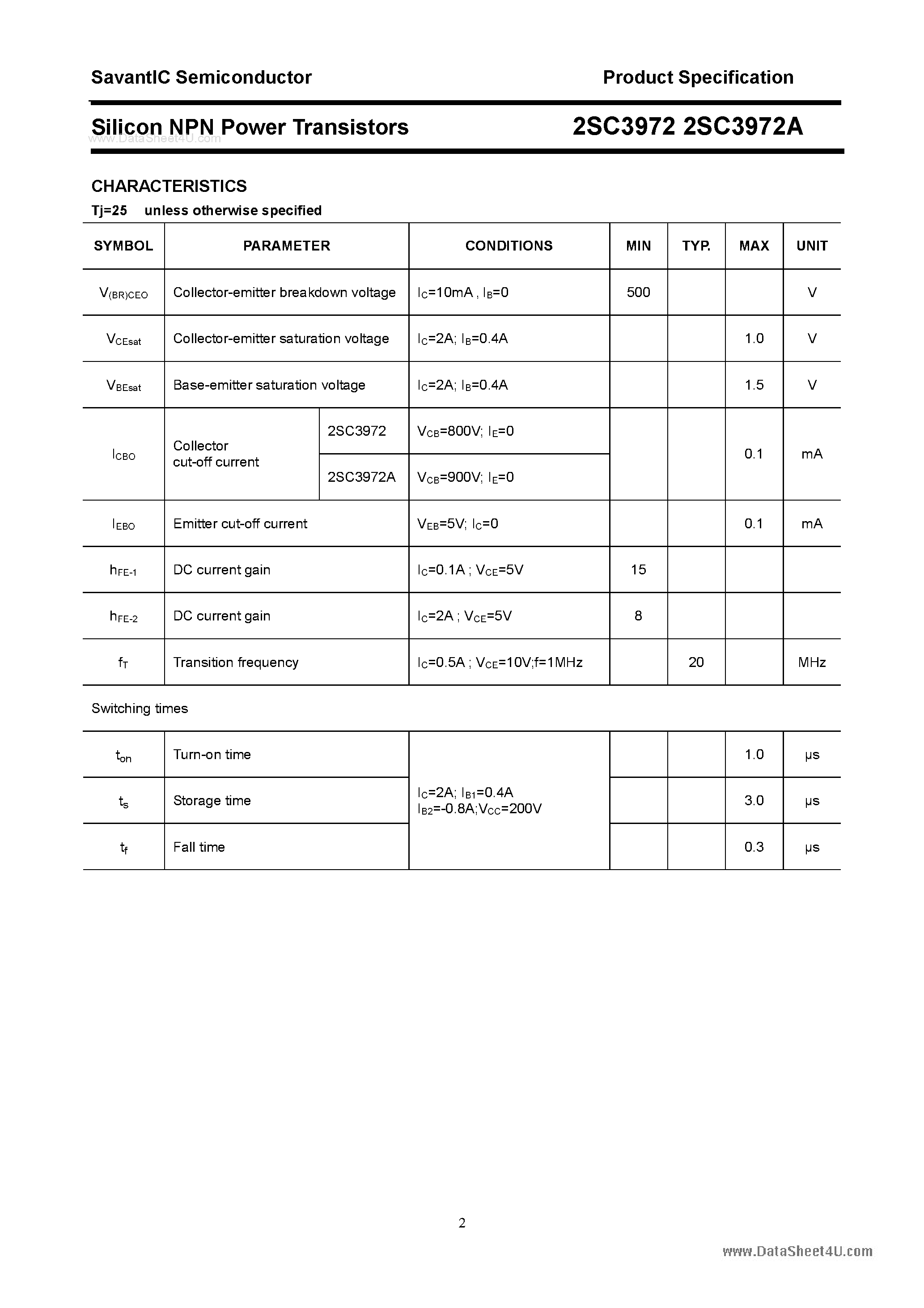 Даташит 2SC3972 - SILICON POWER TRANSISTOR страница 2