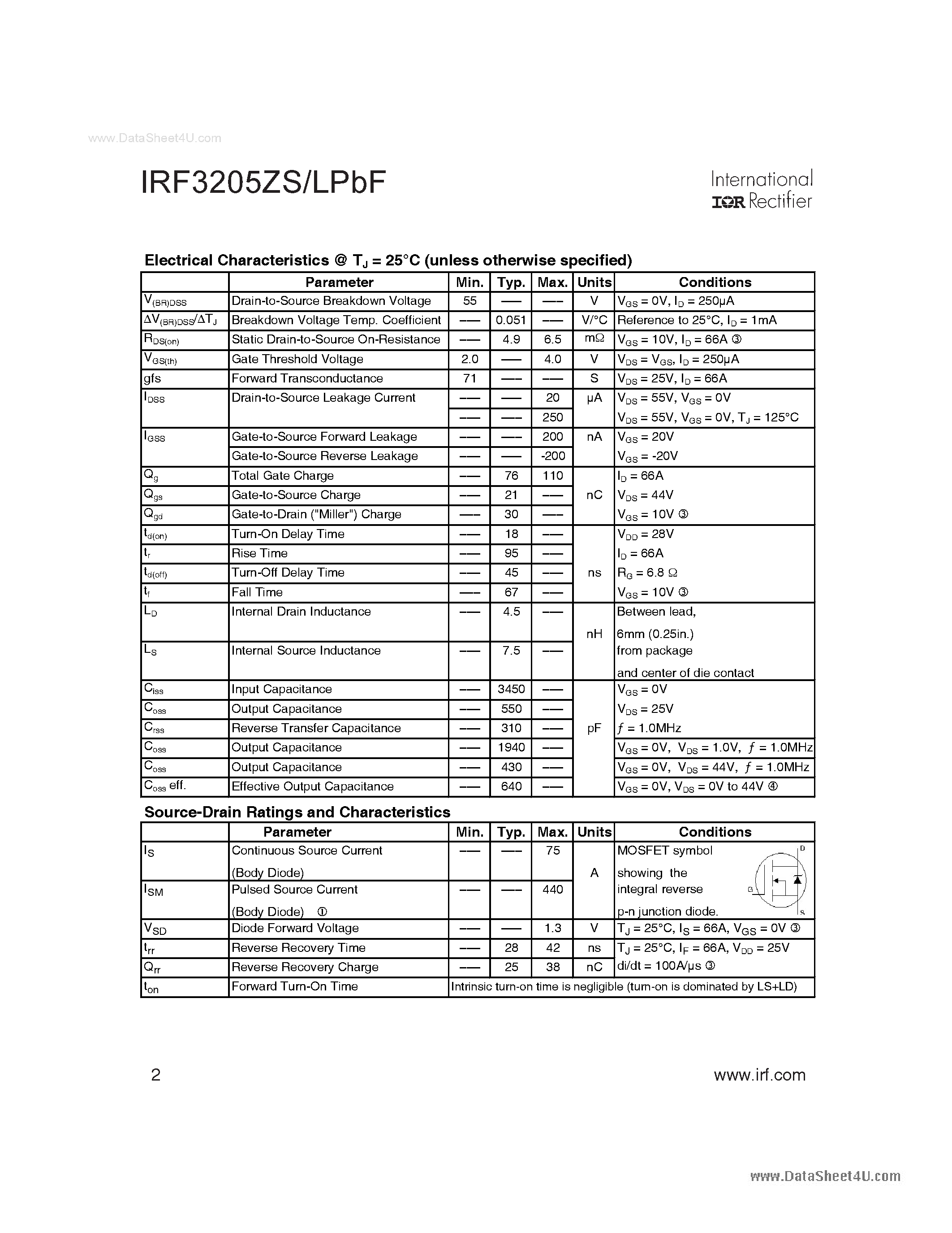 Datasheet IRF3205ZLPbF - AUTOMOTIVE MOSFET page 2