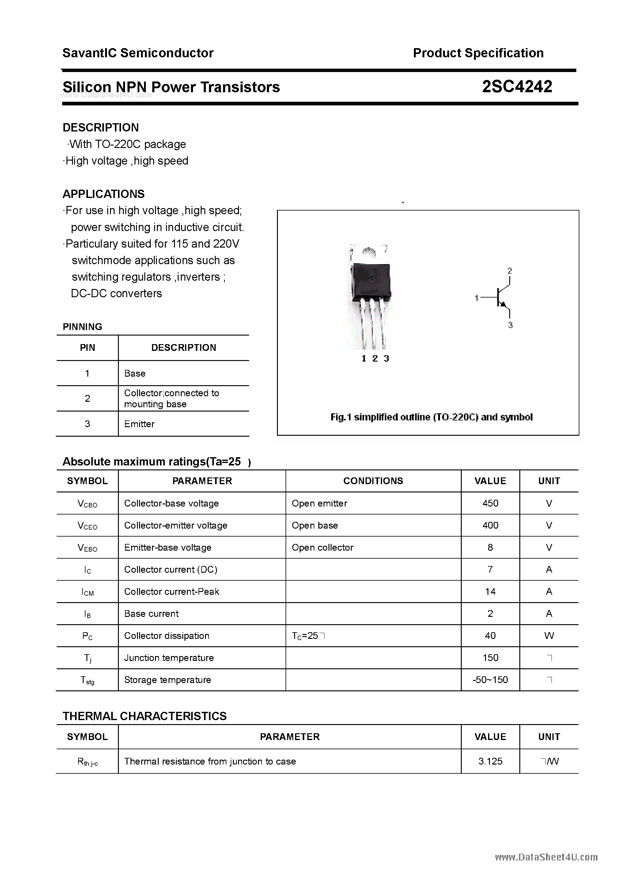 Datasheet 2SC4242 - Silicon NPN Power Transistors page 1