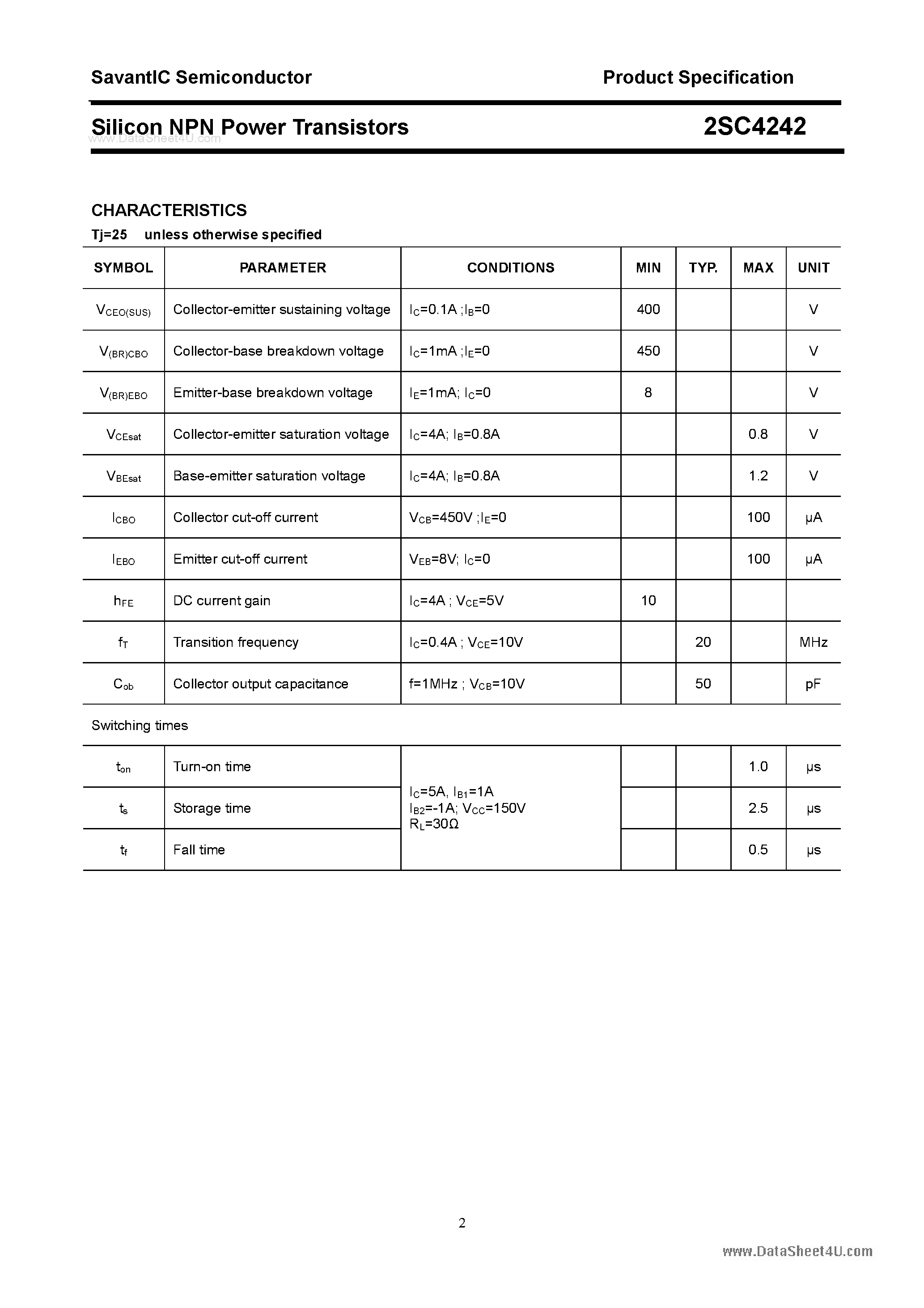 Datasheet 2SC4242 - Silicon NPN Power Transistors page 2