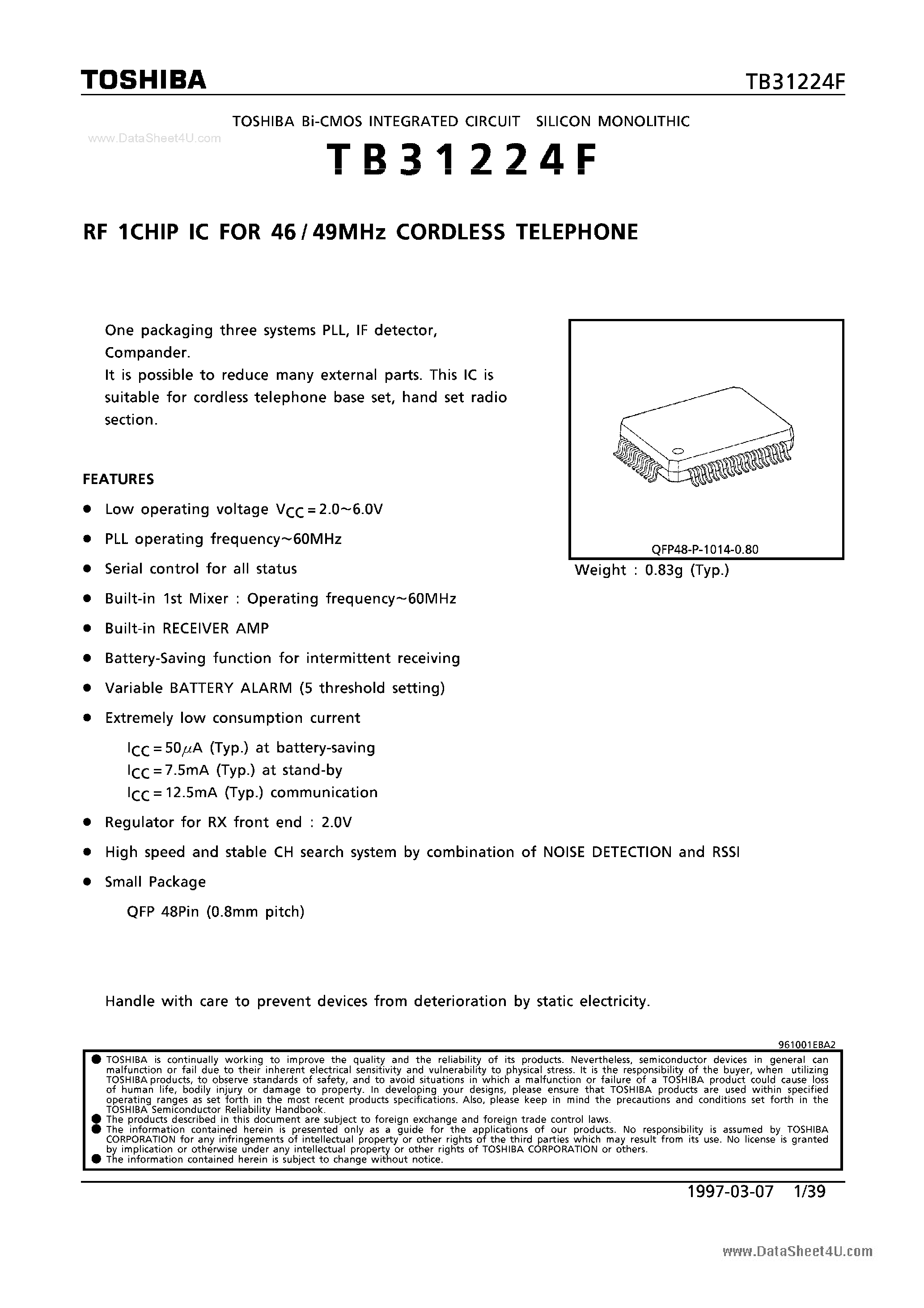 Datasheet TB31224F - RF 1-Chip IC page 1