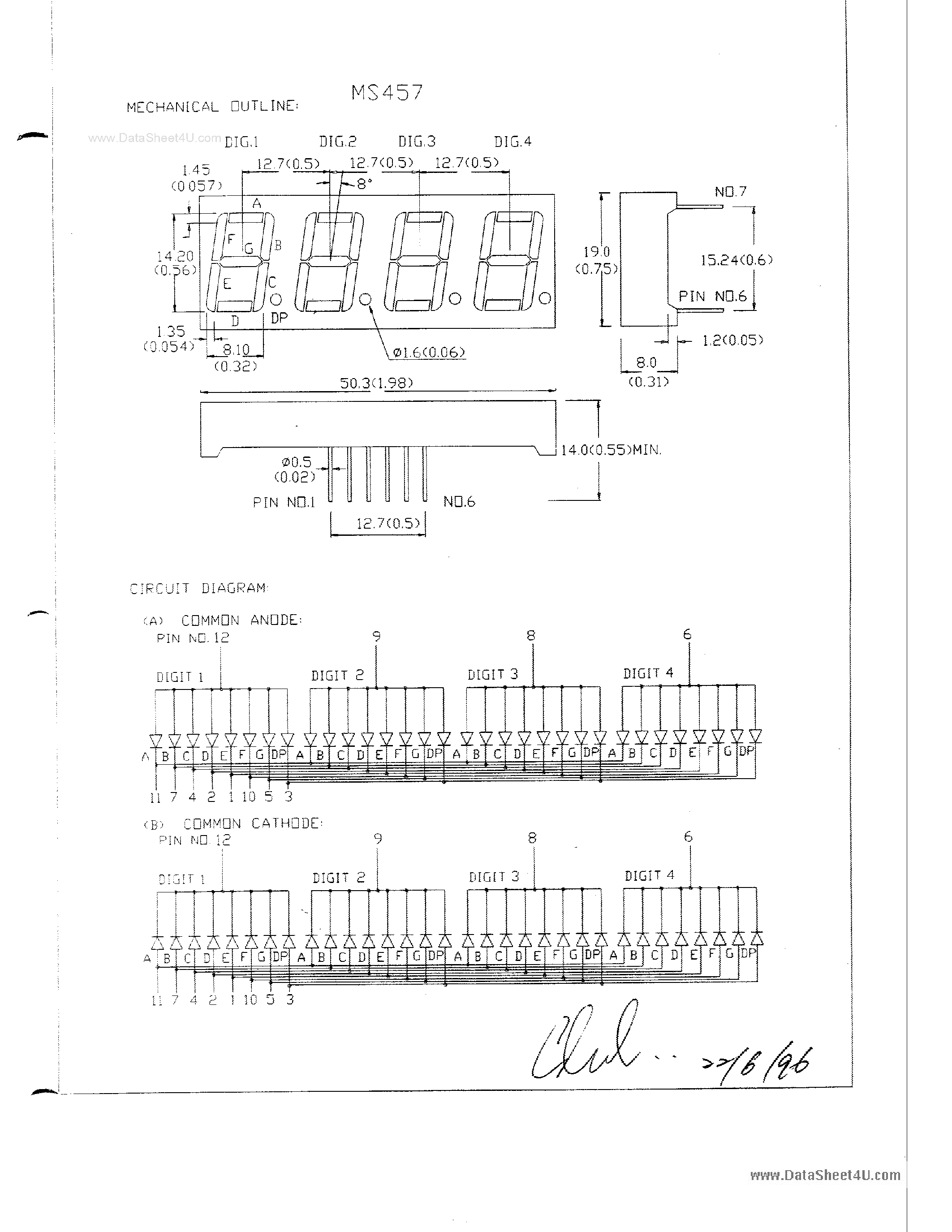 Datasheet MS457A - RED 0.56 FOUR DIGIT NUMERIC DISPLAYS page 2