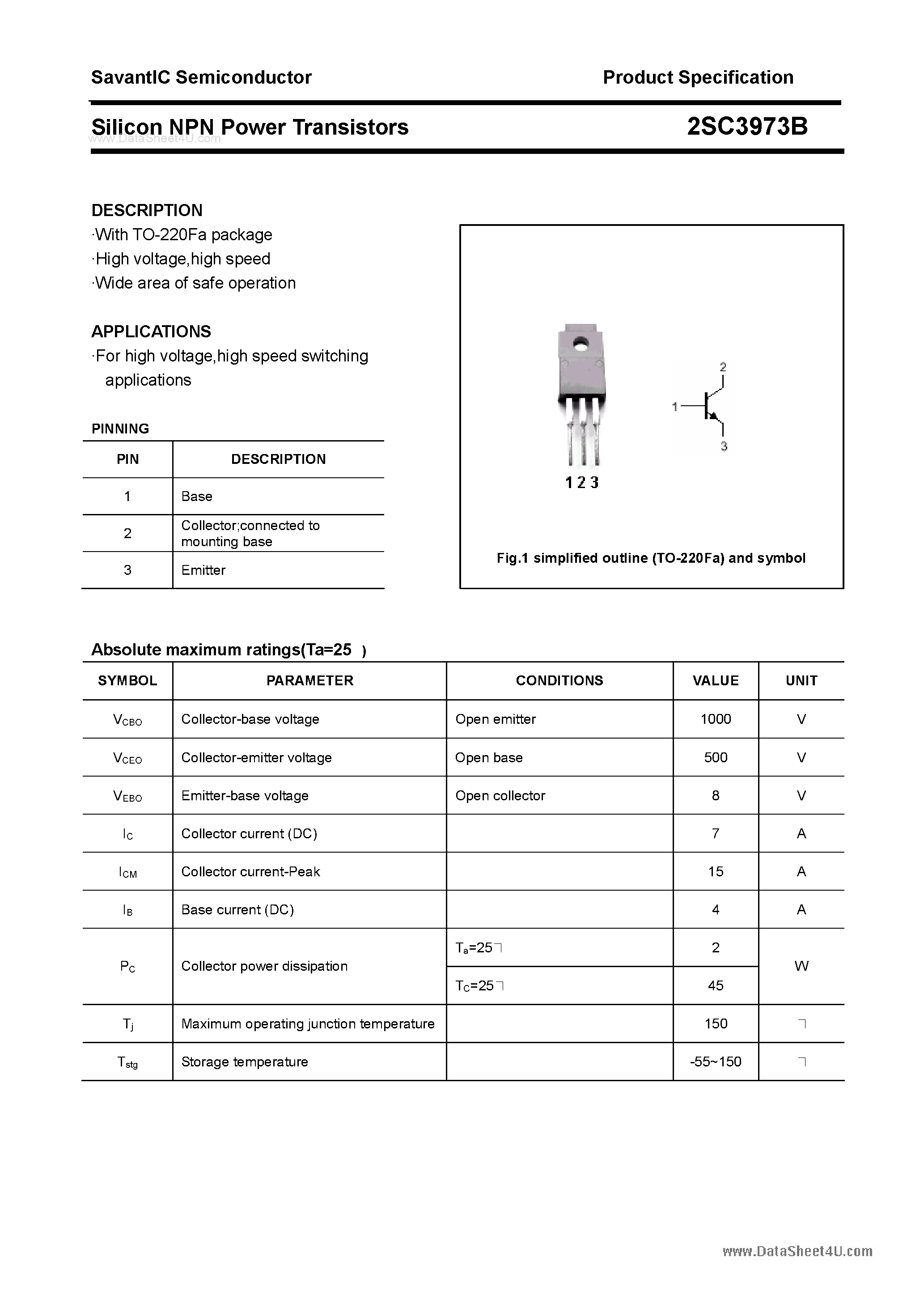 Даташит на микросхему 2SC3973B страница 1 Даташит 2SC3973B - SILICON POWER TRANSISTOR страница 1