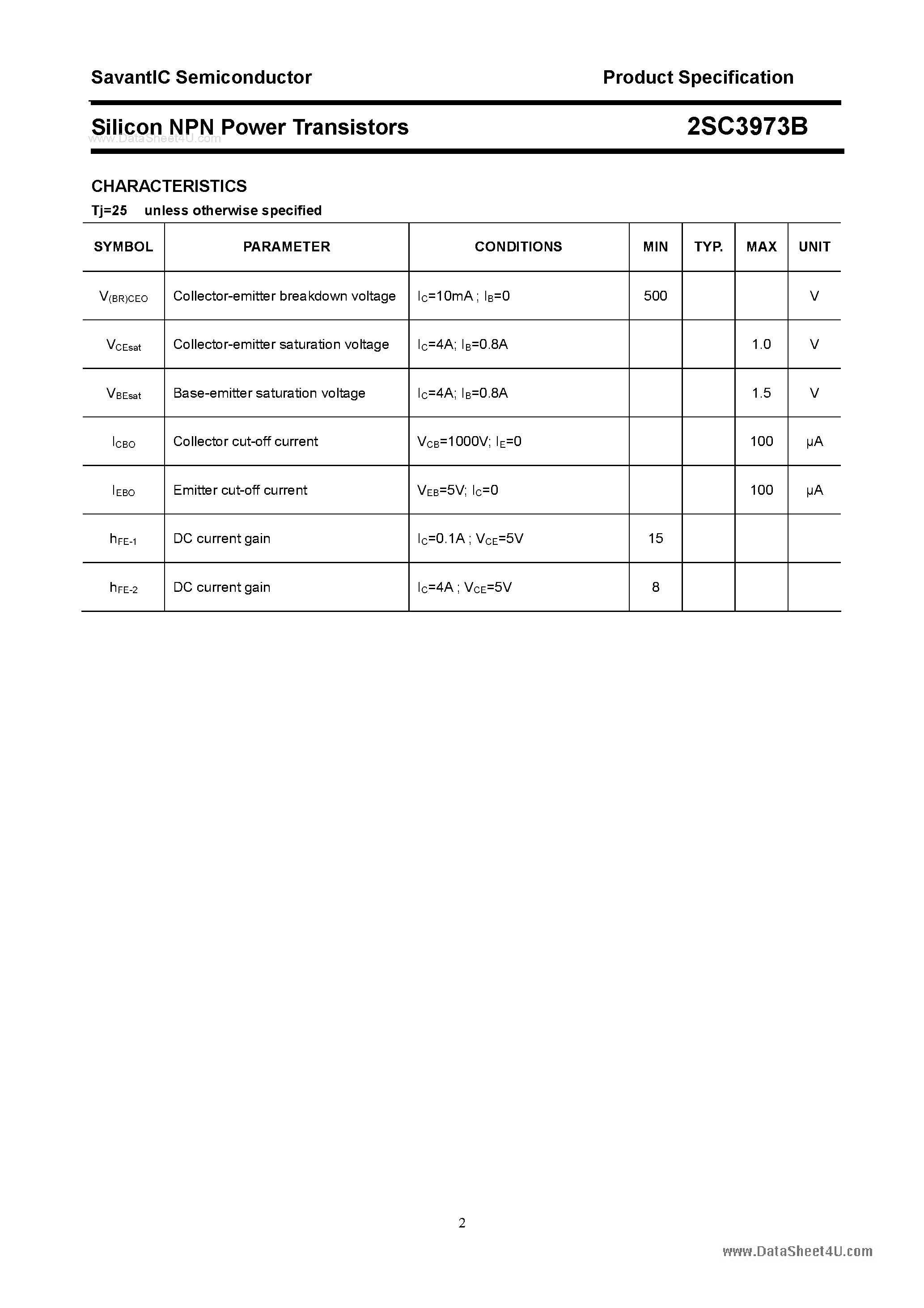 Даташит на микросхему 2SC3973B страница 2 Даташит 2SC3973B - SILICON POWER TRANSISTOR страница 2