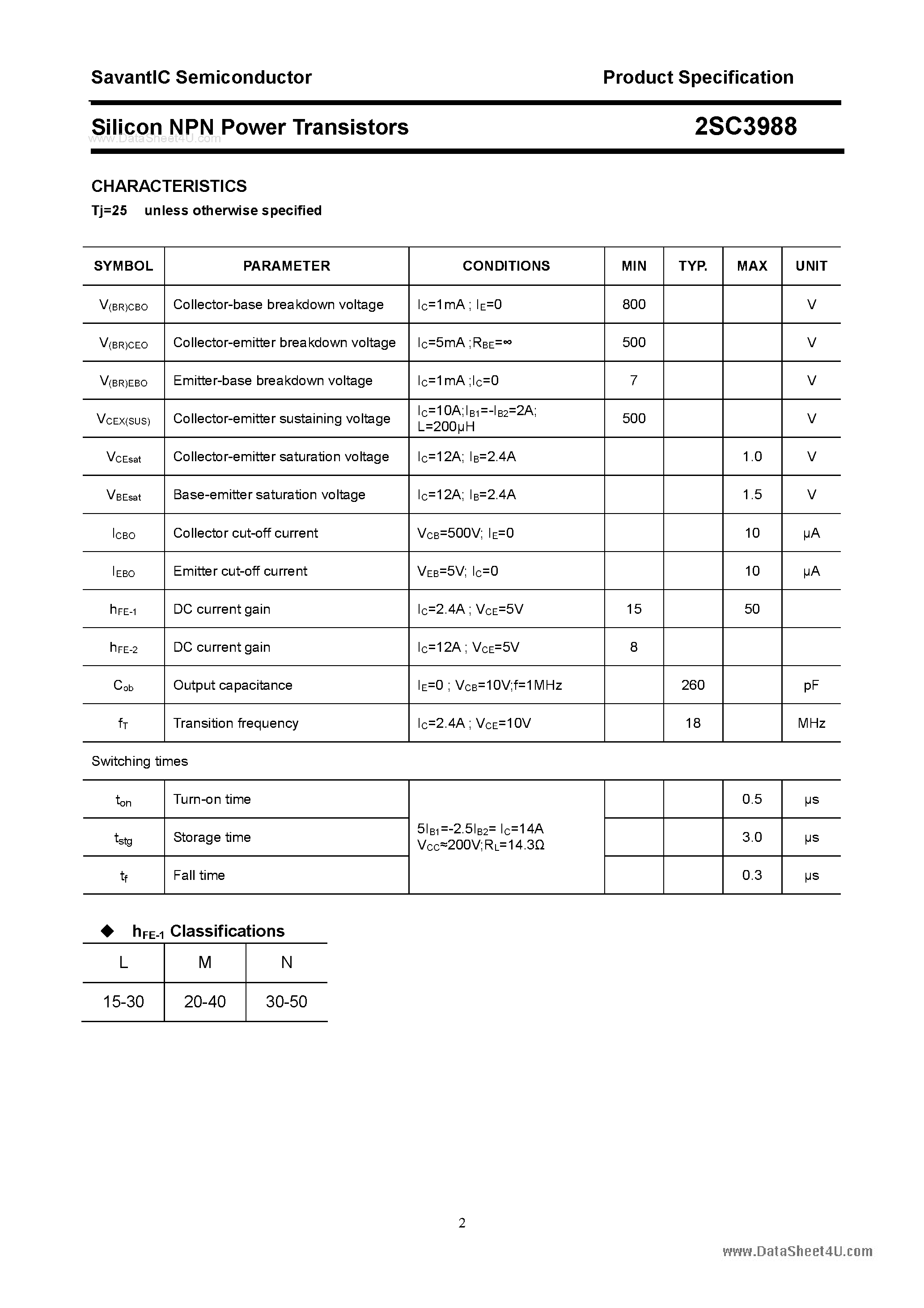 Даташит на микросхему 2SC3988 страница 2 Даташит 2SC3988 - SILICON POWER TRANSISTOR страница 2