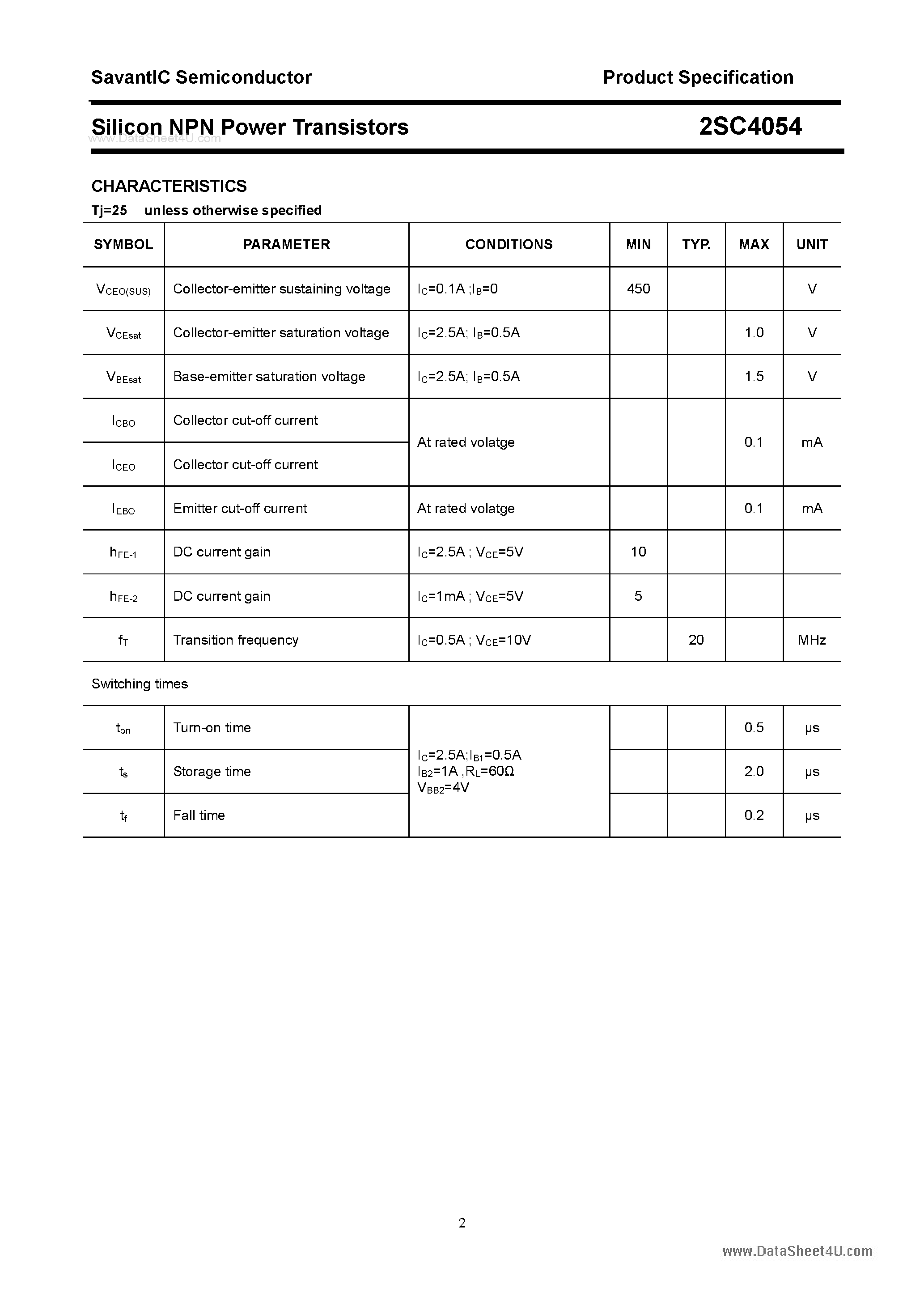 Datasheet 2SC4054 - SILICON POWER TRANSISTOR page 2