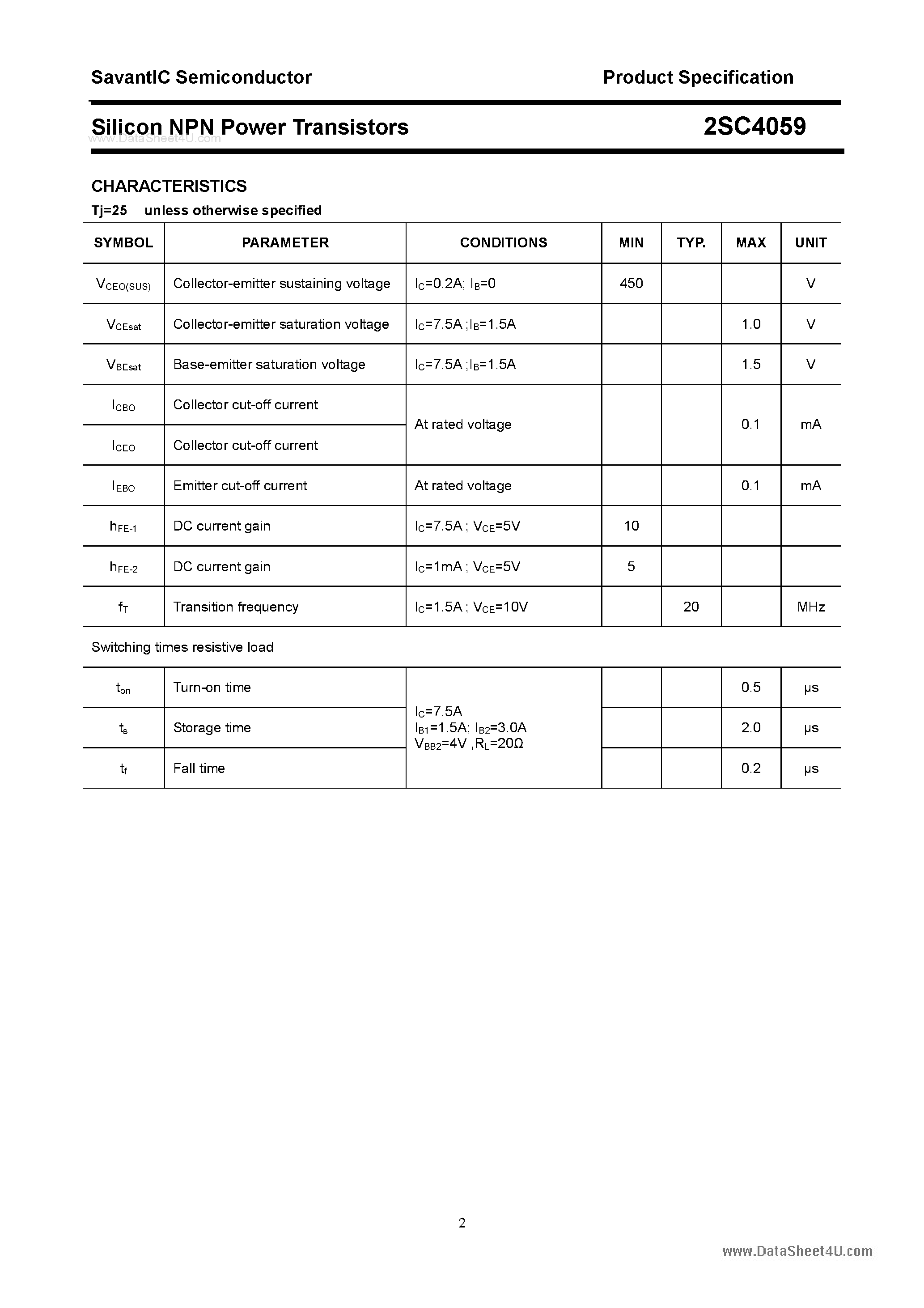 Datasheet 2SC4059 - SILICON POWER TRANSISTOR page 2