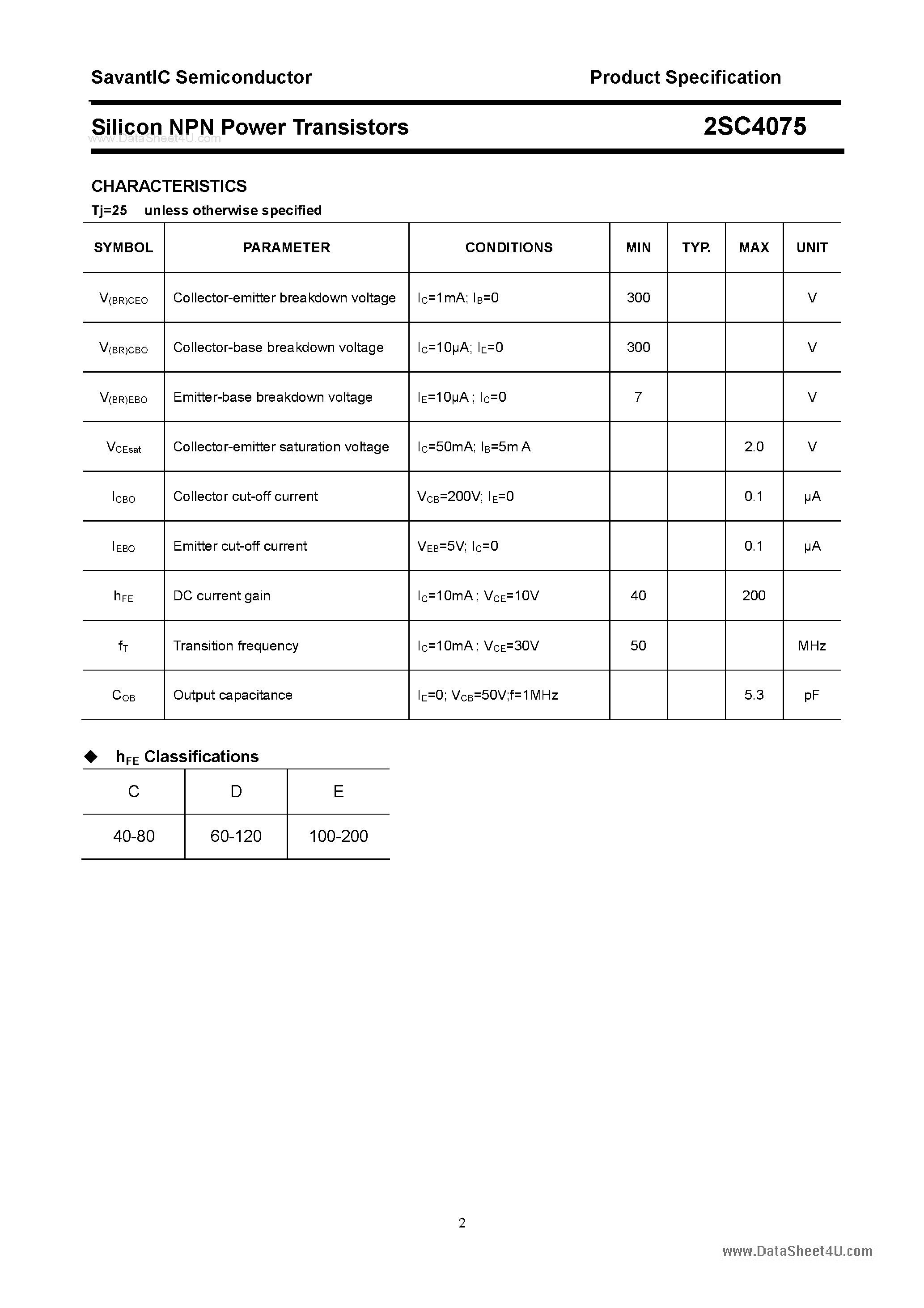 Даташит 2SC4075 - SILICON POWER TRANSISTOR страница 2