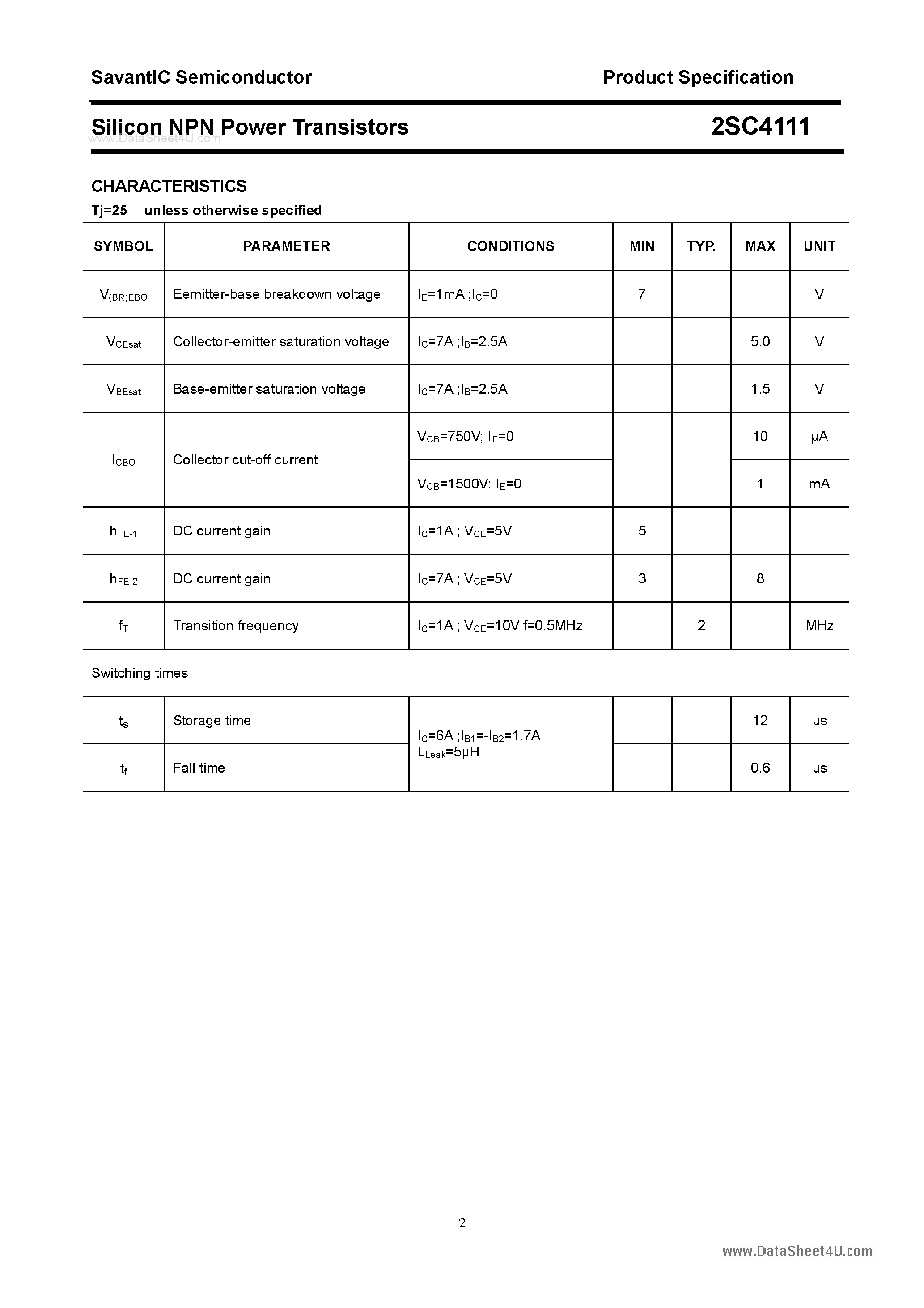 Даташит 2SC4111 - SILICON POWER TRANSISTOR страница 2