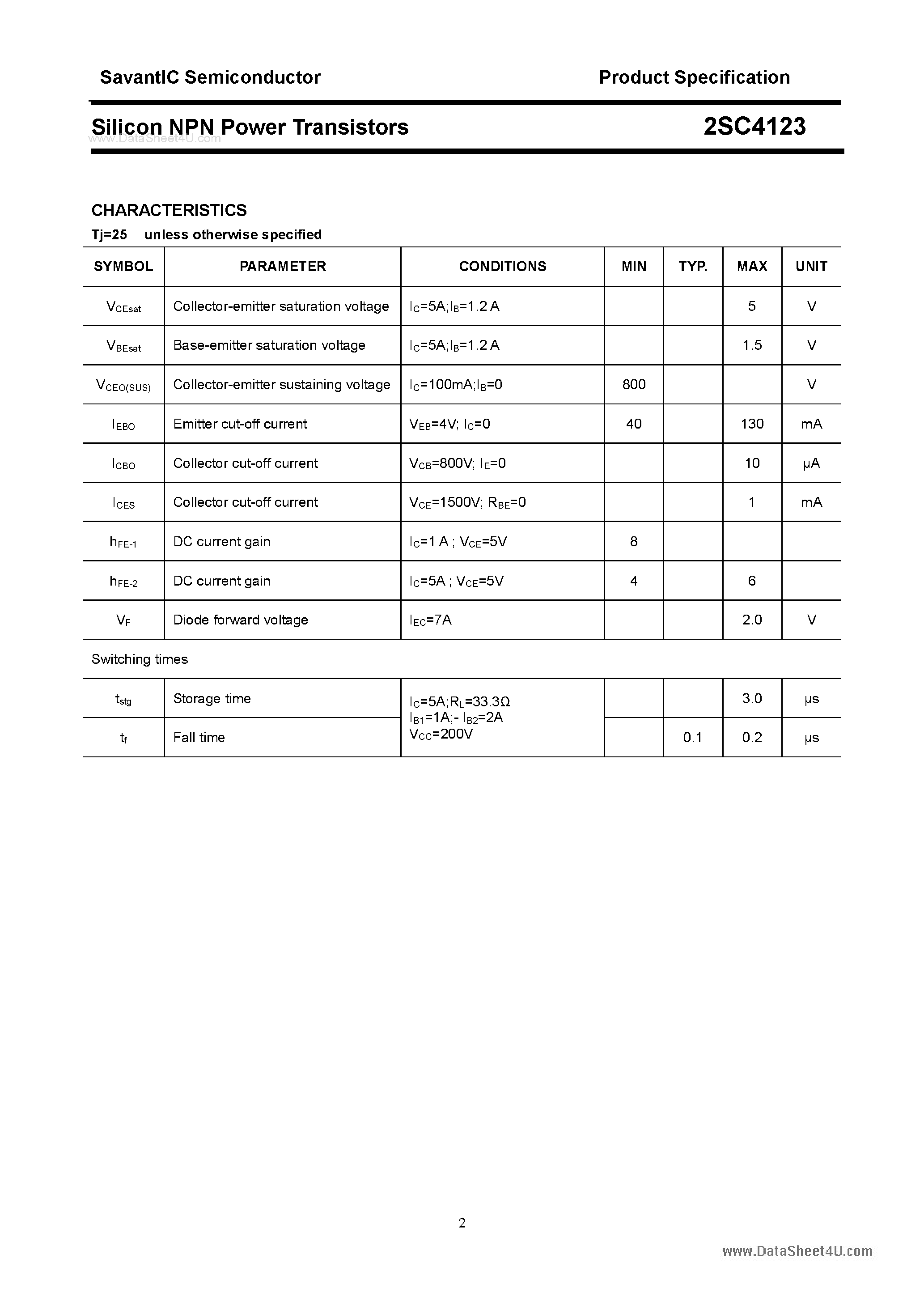 Даташит 2SC4123 - SILICON POWER TRANSISTOR страница 2
