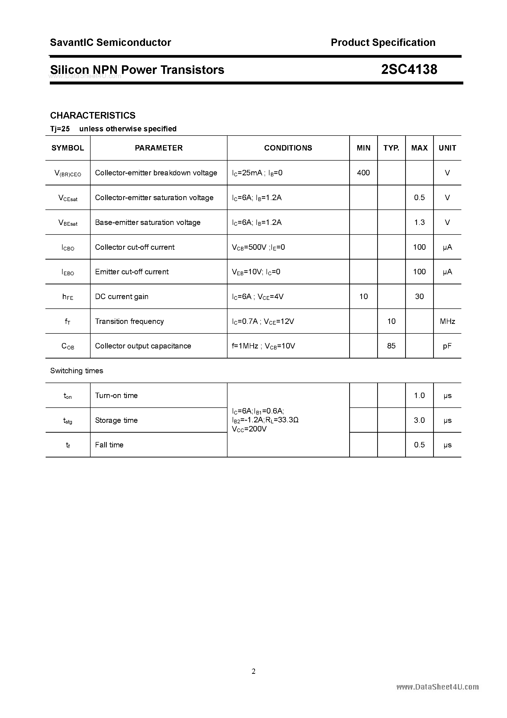 Даташит 2SC4138 - SILICON POWER TRANSISTOR страница 2