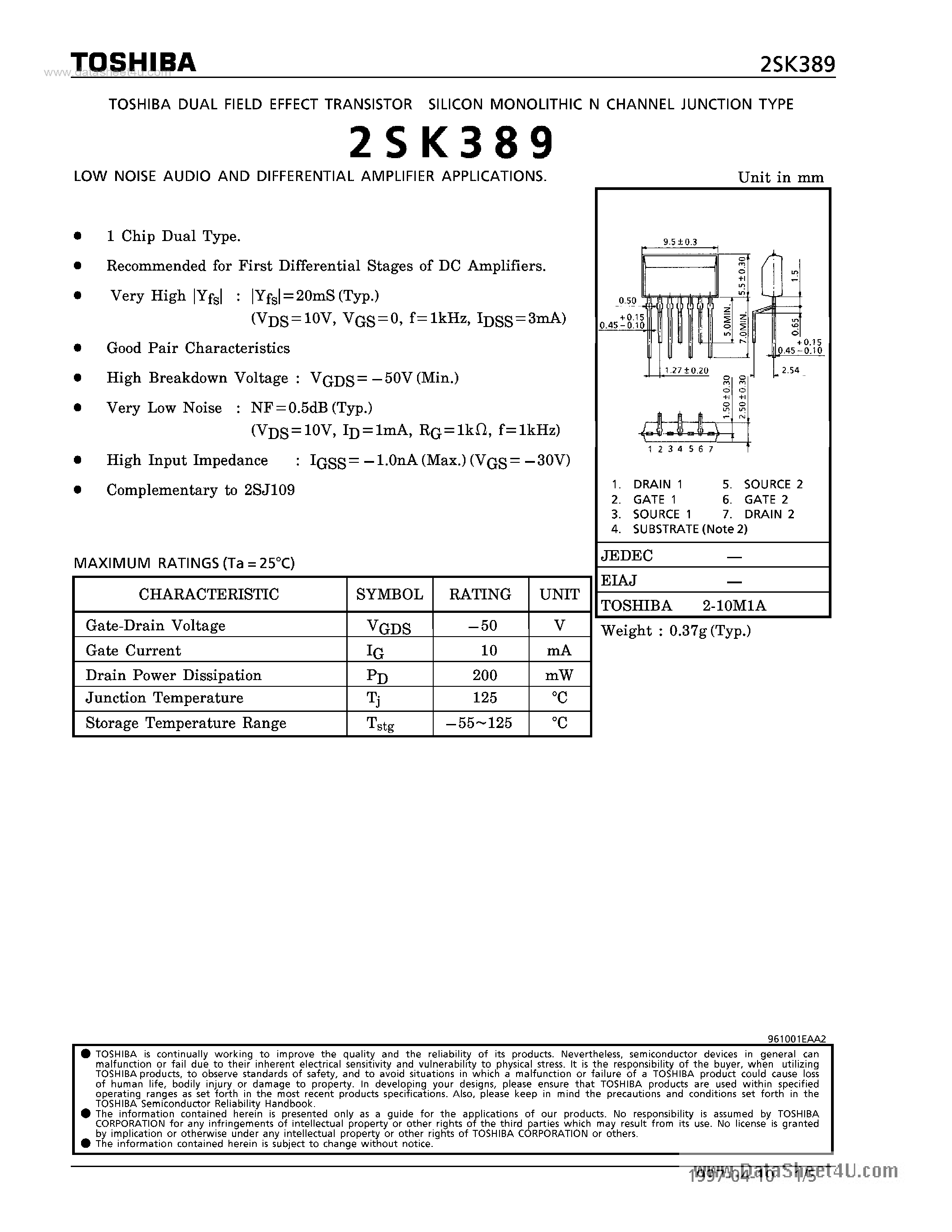 Даташит K389 - Search -----> 2SK389 страница 1