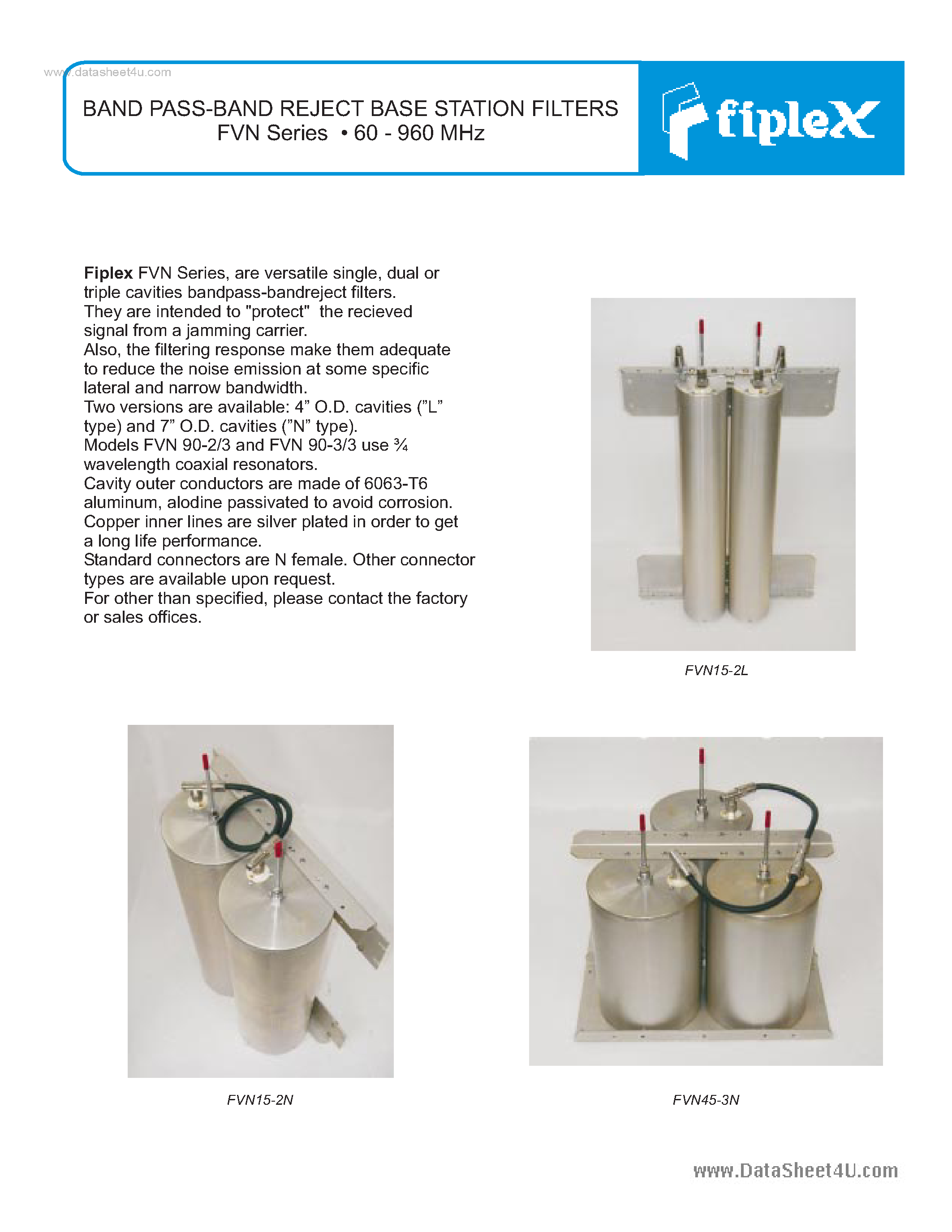 Datasheet FVNxx-xx page 1 Datasheet FVNxx-xx - Band Pass-Band Reject Base Station Filters page 1