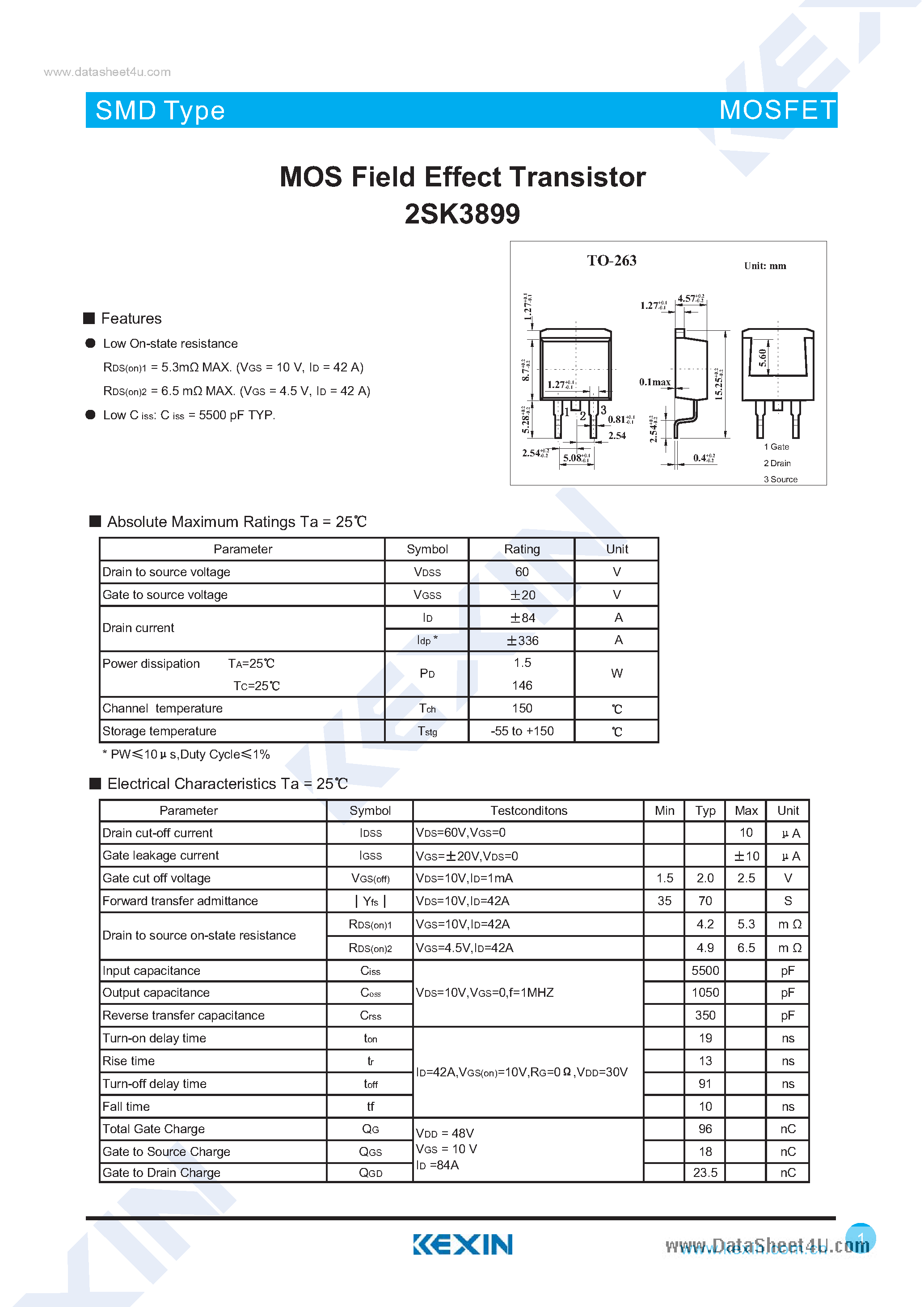 Datasheet 2SK3899 - MOS Field Effect Transistor page 1