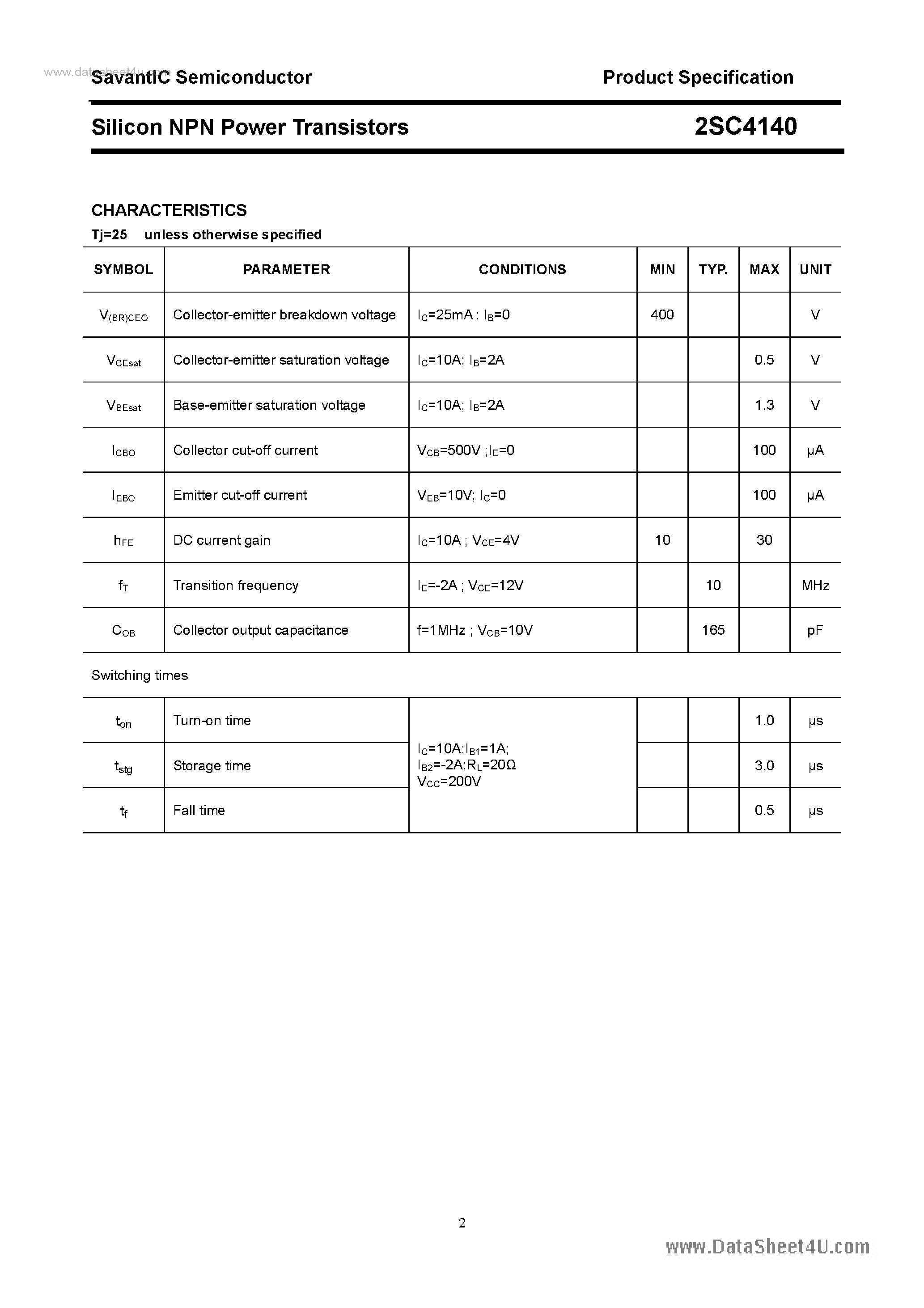 Даташит 2SC4140 - SILICON POWER TRANSISTOR страница 2