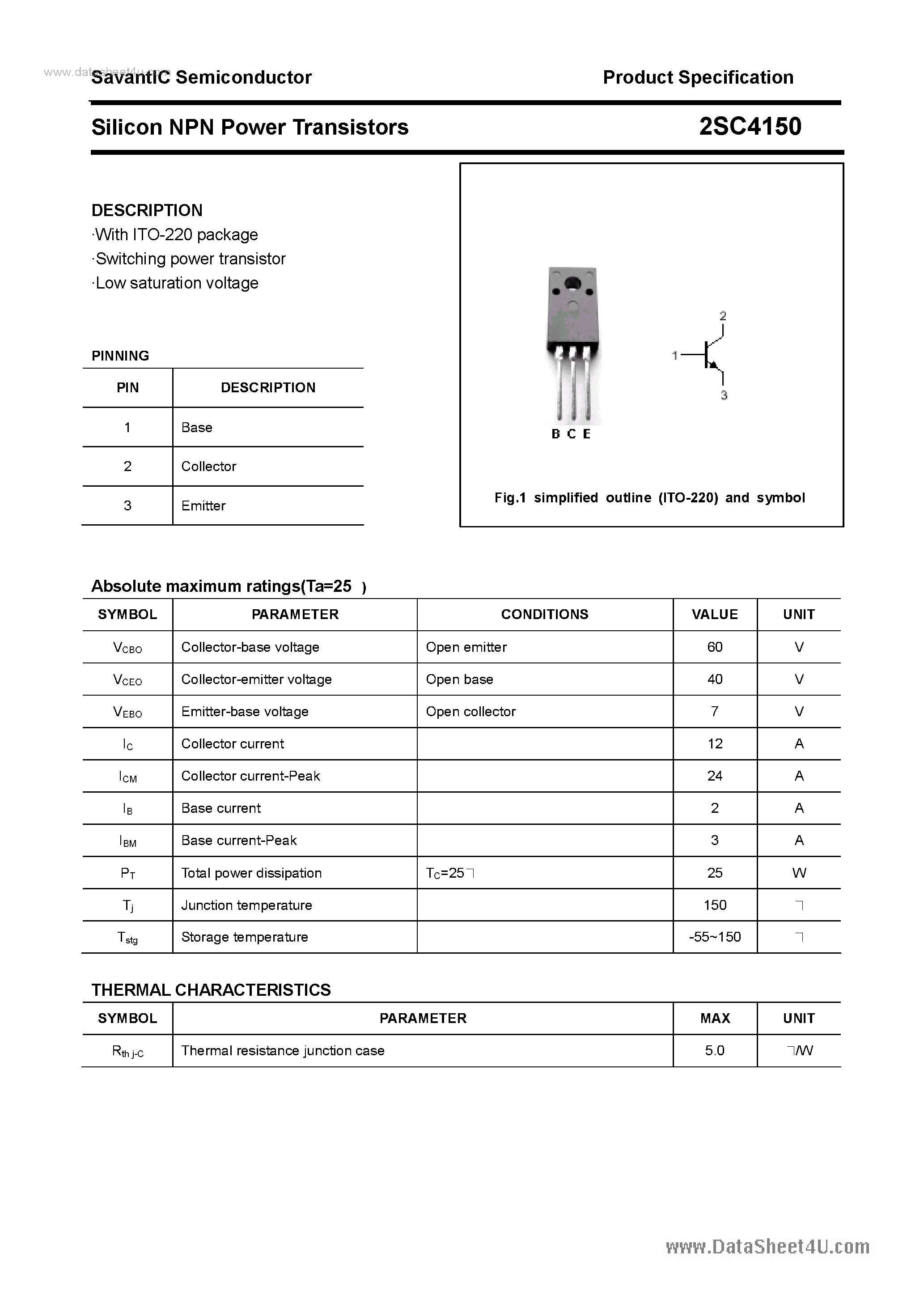 Даташит 2SC4150 - SILICON POWER TRANSISTOR страница 1
