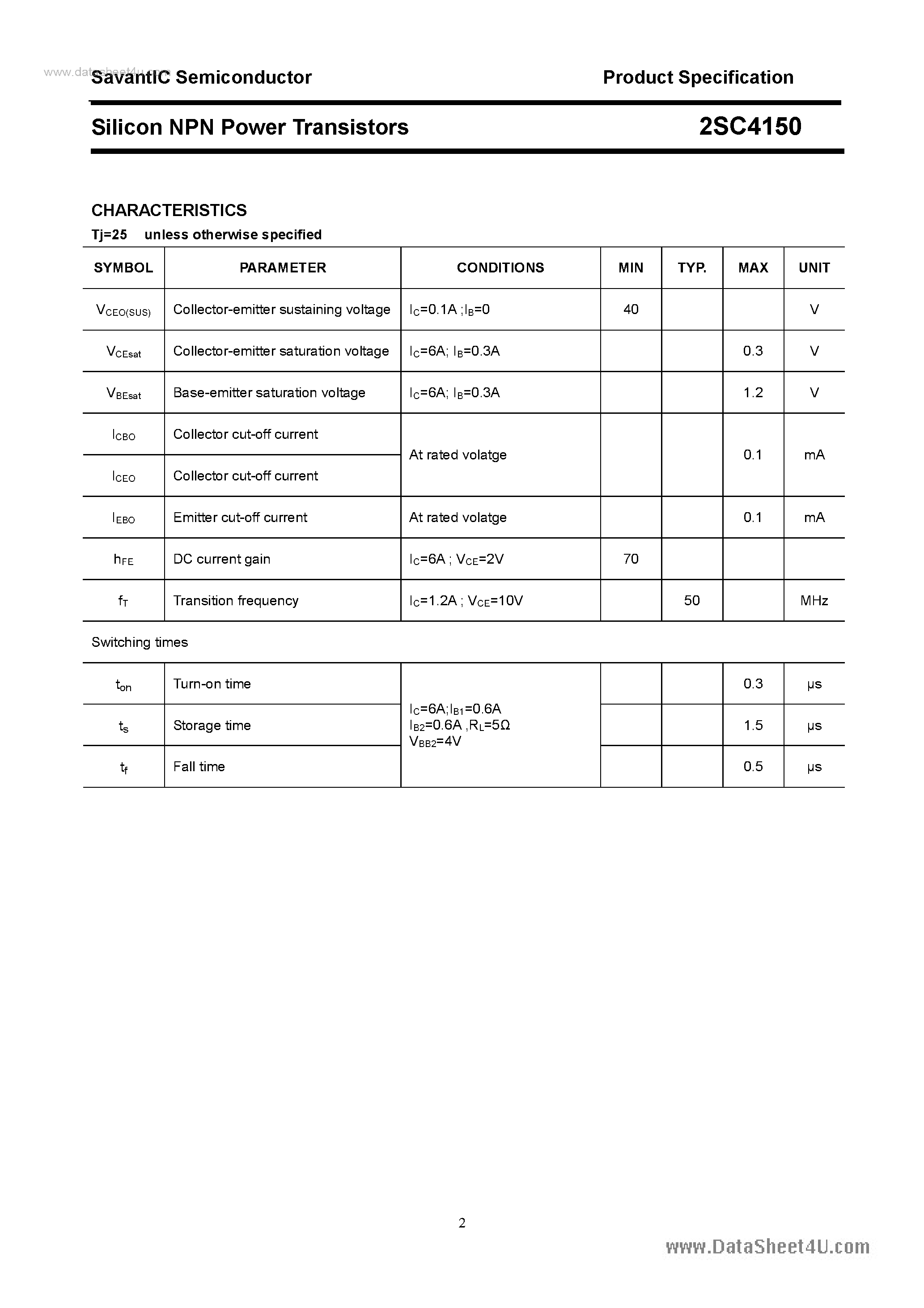 Даташит 2SC4150 - SILICON POWER TRANSISTOR страница 2