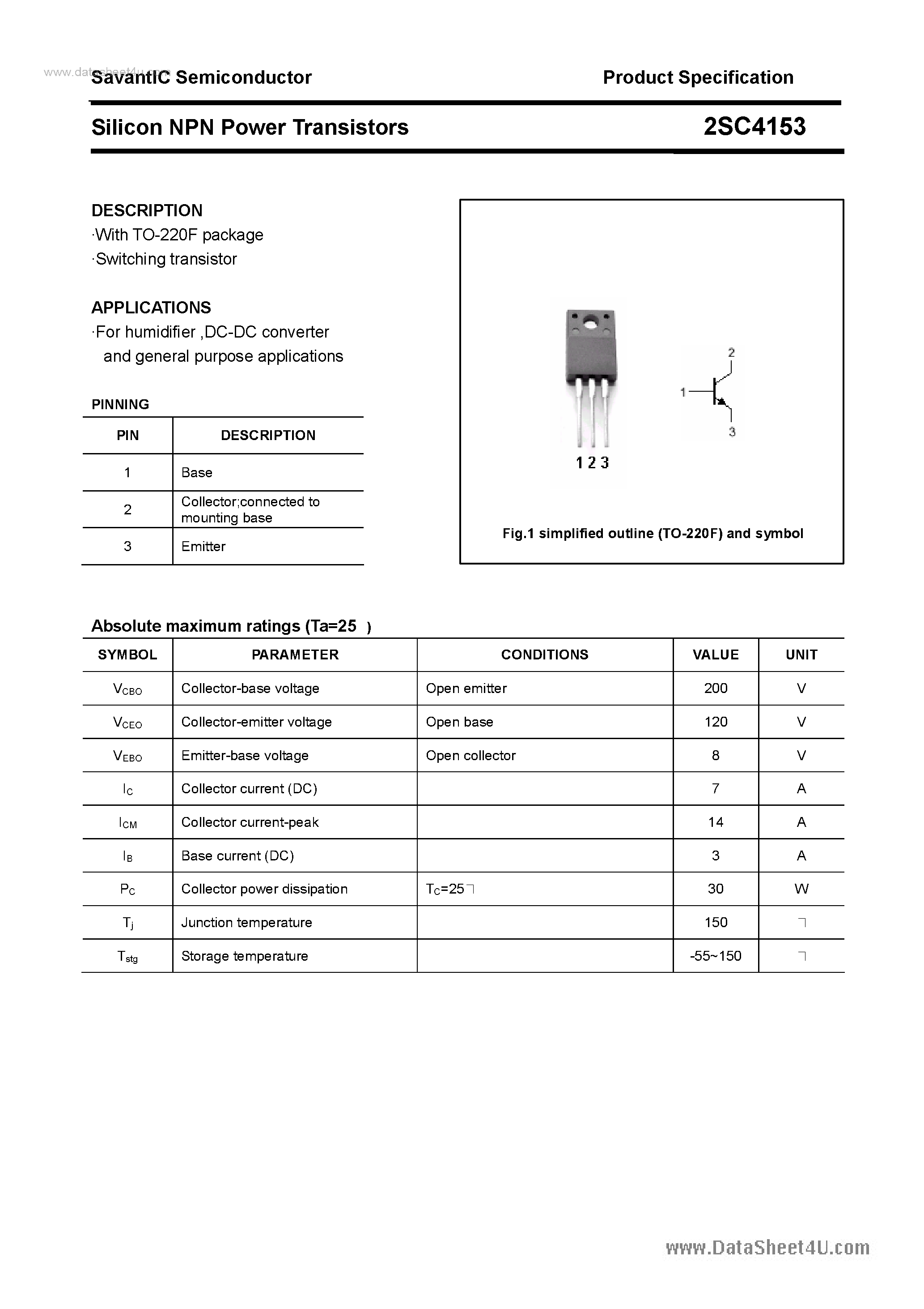 Даташит 2SC4153 - SILICON POWER TRANSISTOR страница 1