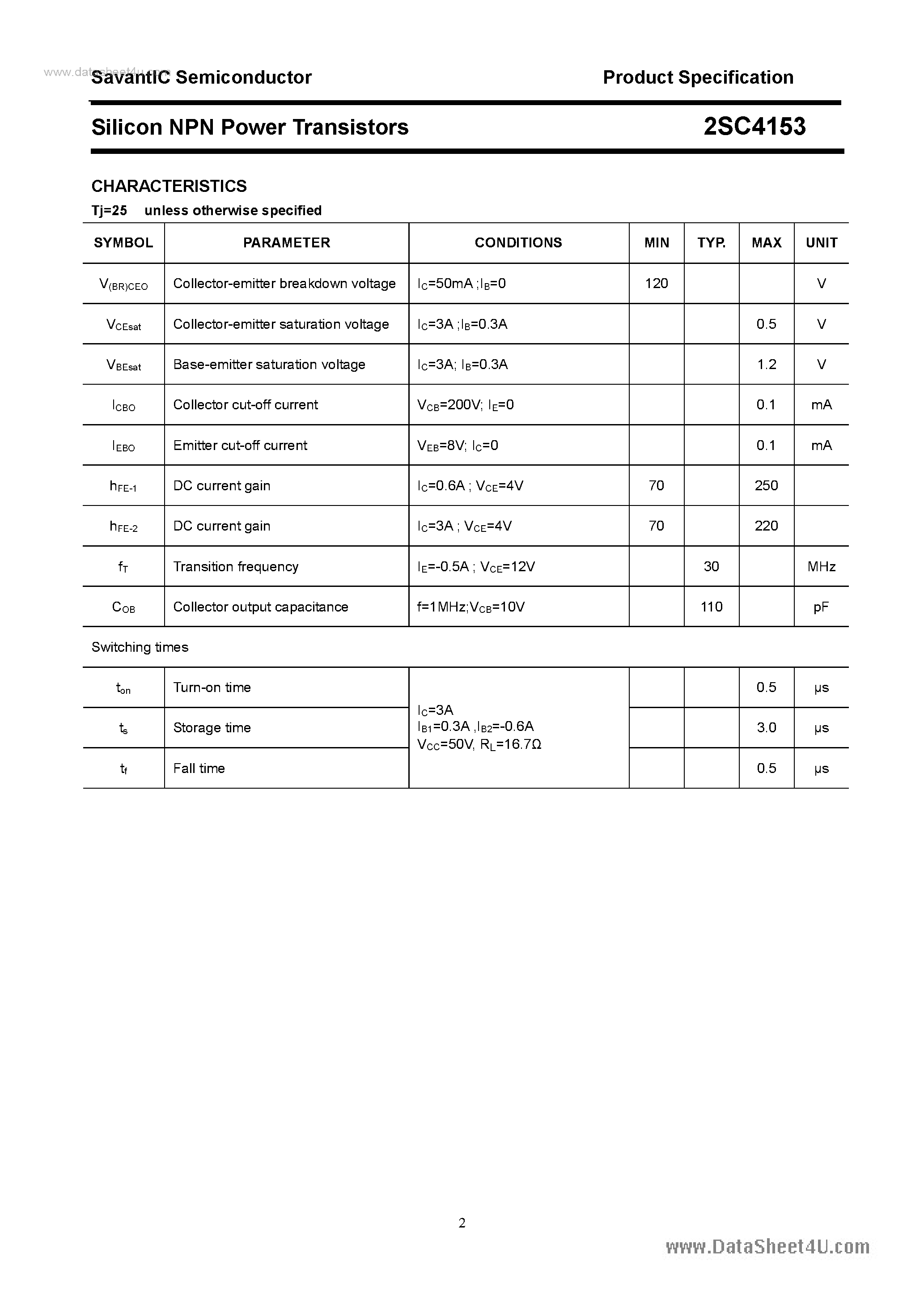 Даташит 2SC4153 - SILICON POWER TRANSISTOR страница 2