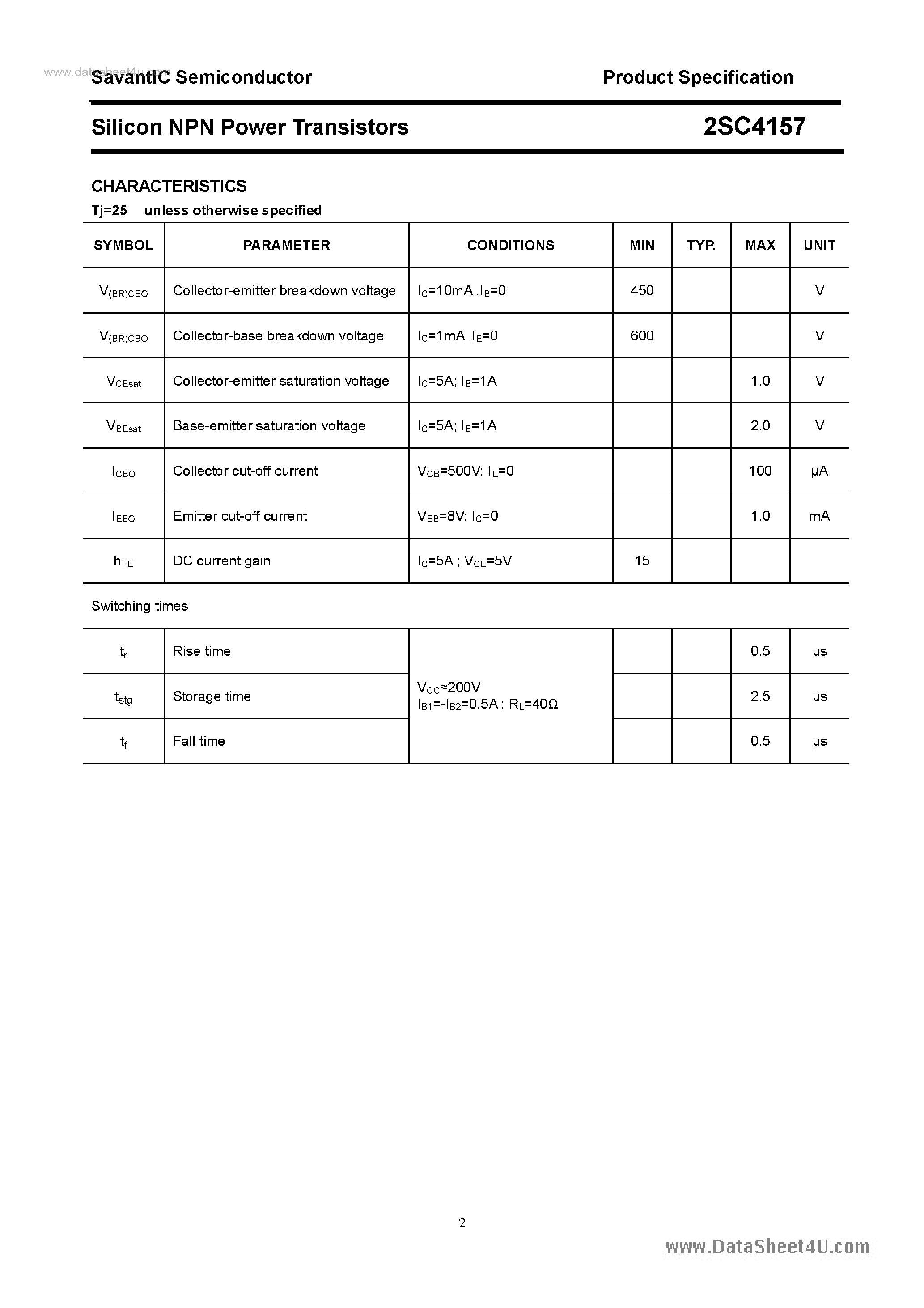 Даташит 2SC4157 - SILICON POWER TRANSISTOR страница 2