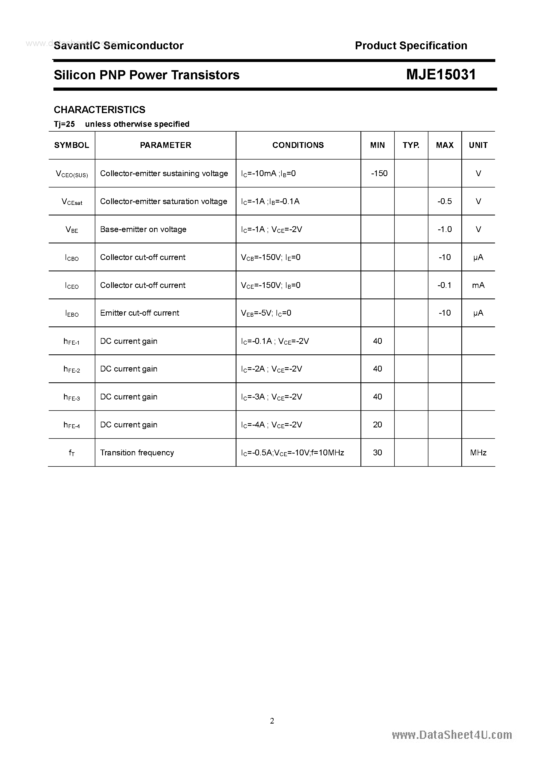 Datasheet MJE15031 - Silicon PNP Power Transistors page 2