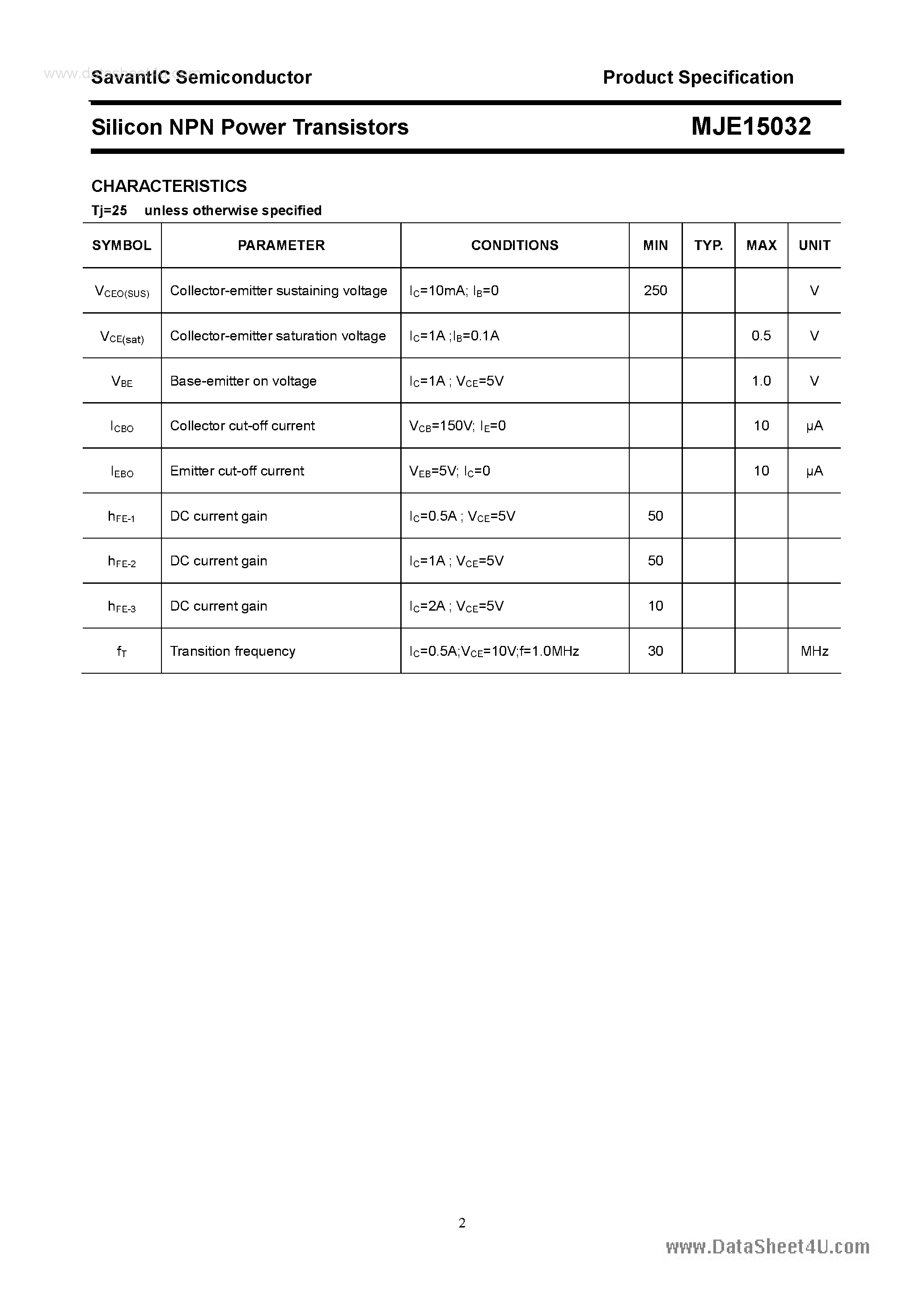 Datasheet MJE15032 - Silicon NPN Power Transistors page 2