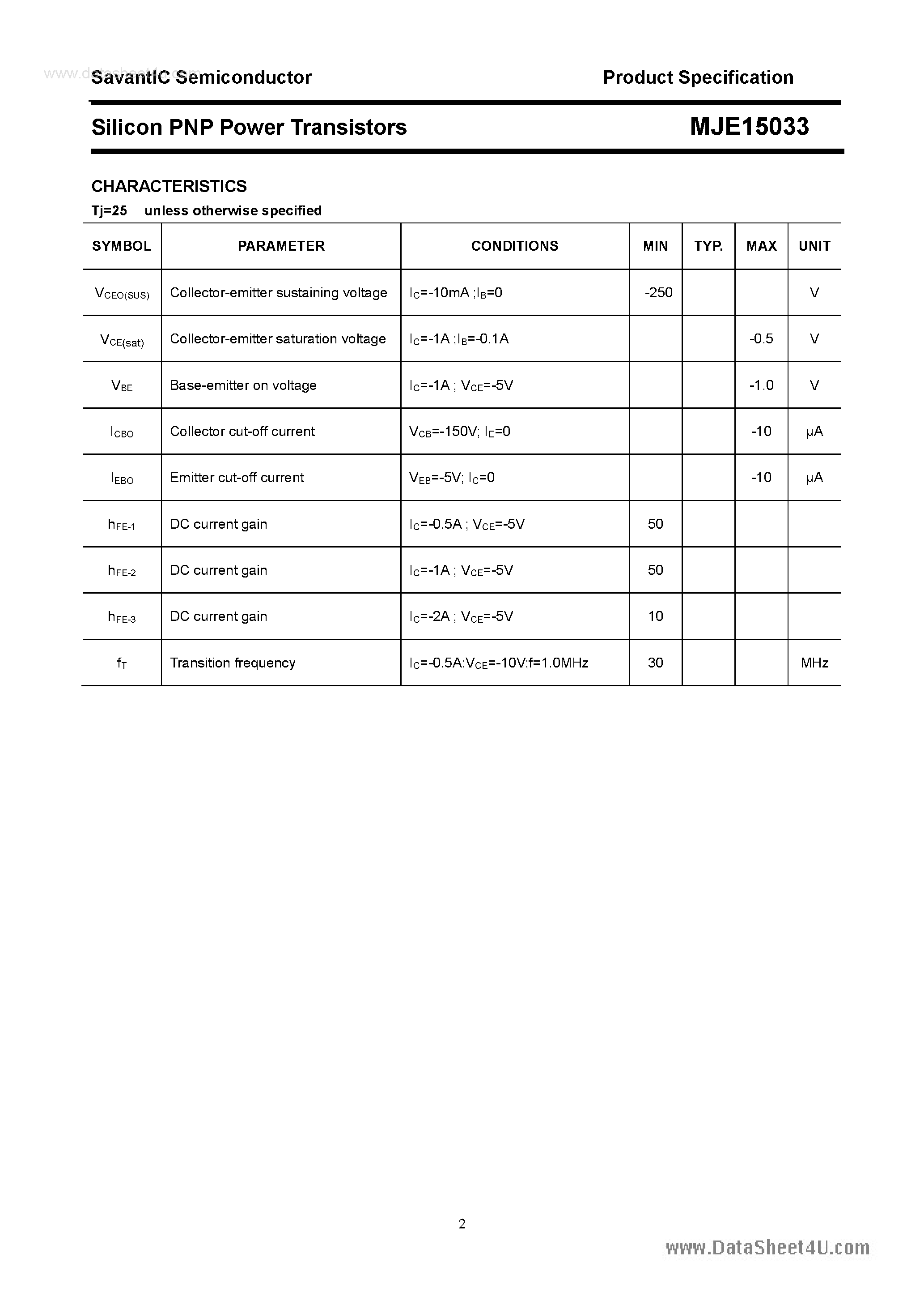 Datasheet MJE15033 - Silicon PNP Power Transistors page 2