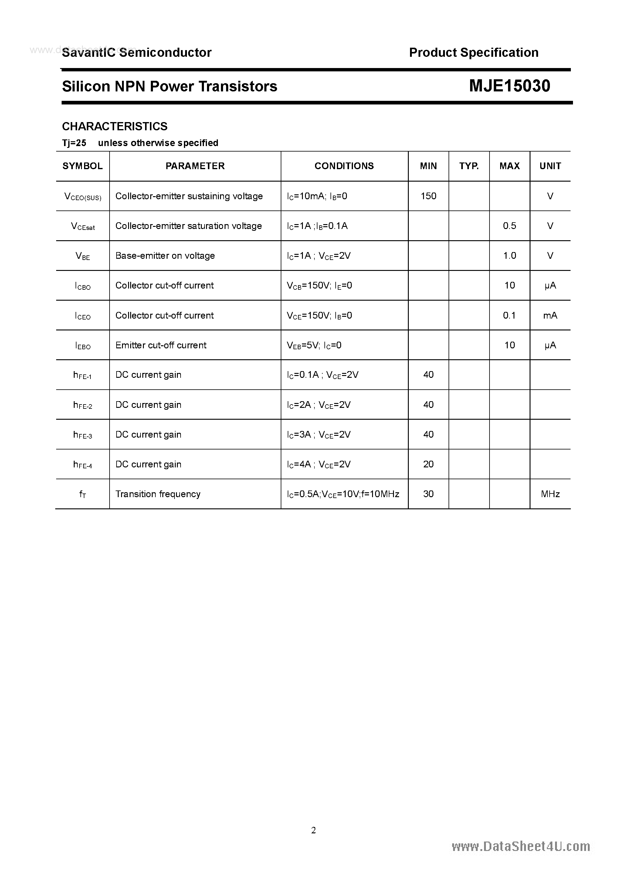 Datasheet MJE15030 - Silicon NPN Power Transistors page 2