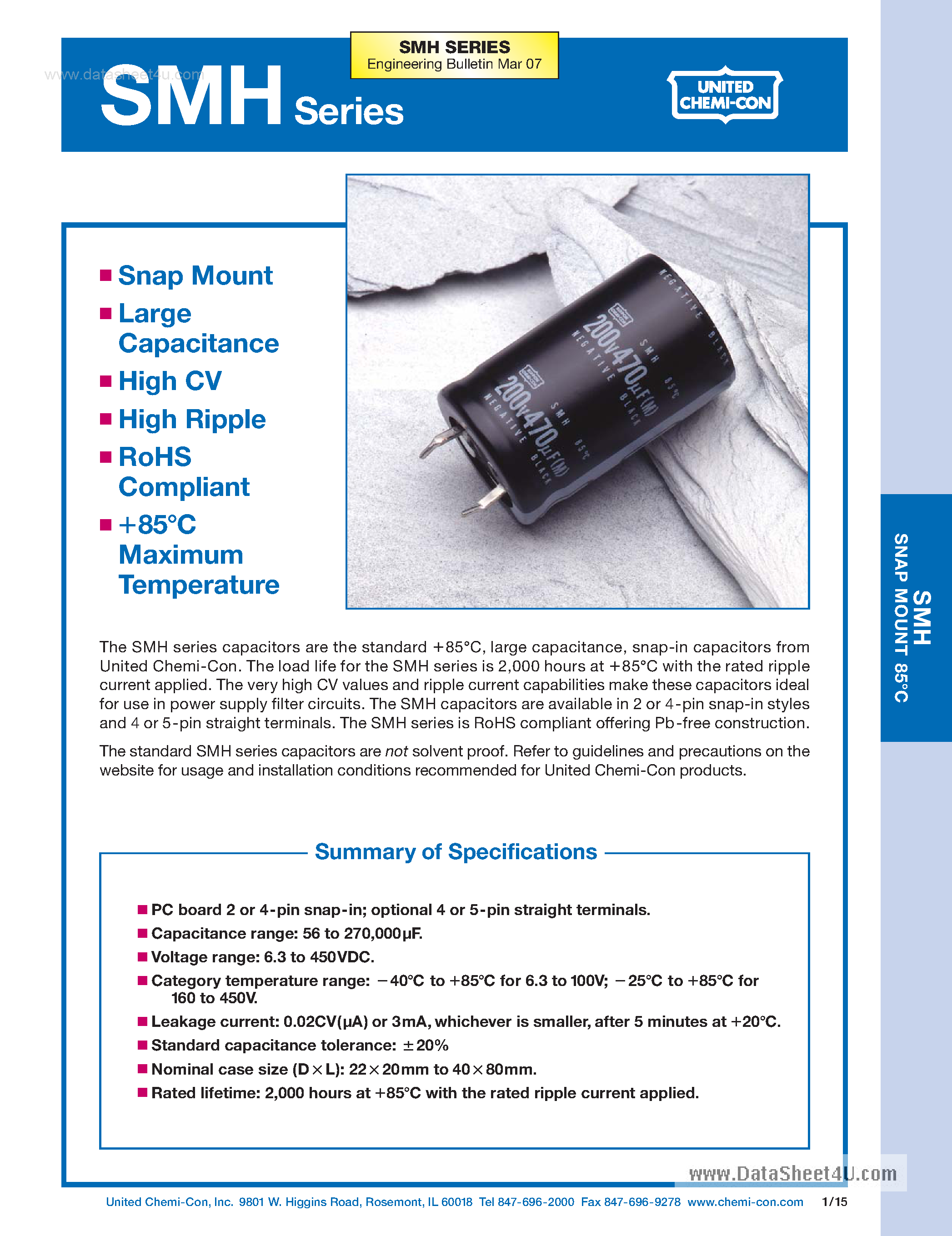 Datasheet ESMH100VxxxxxxxxxT - Aluminum Electrolytic Capacitors page 1
