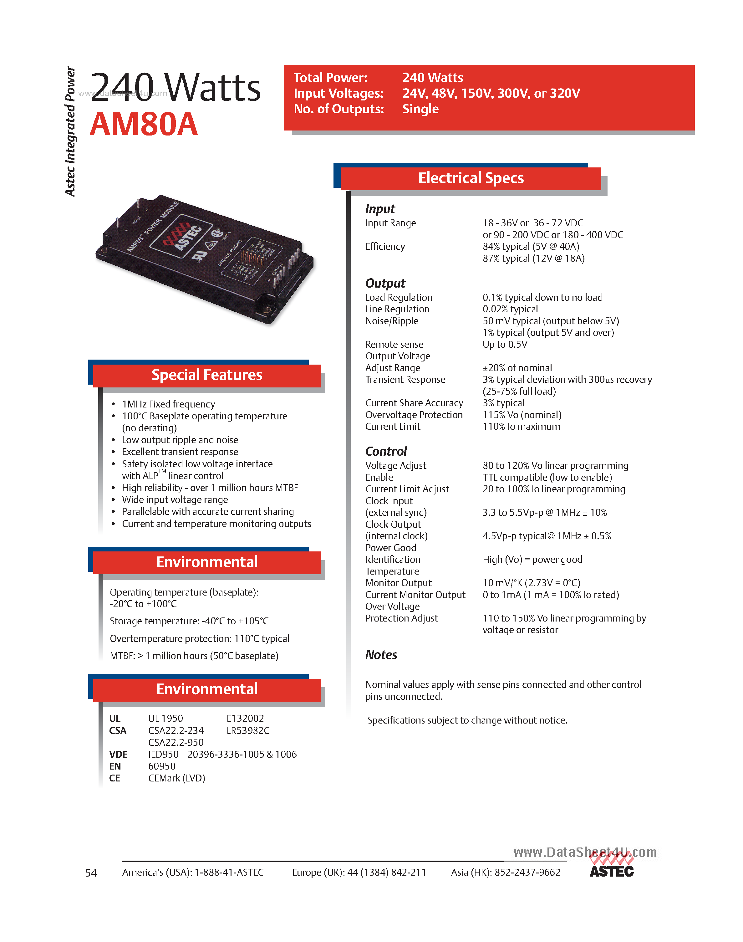 Datasheet AM80A page 1 Datasheet AM80A - 240 Watts DC-DC Converter page 1