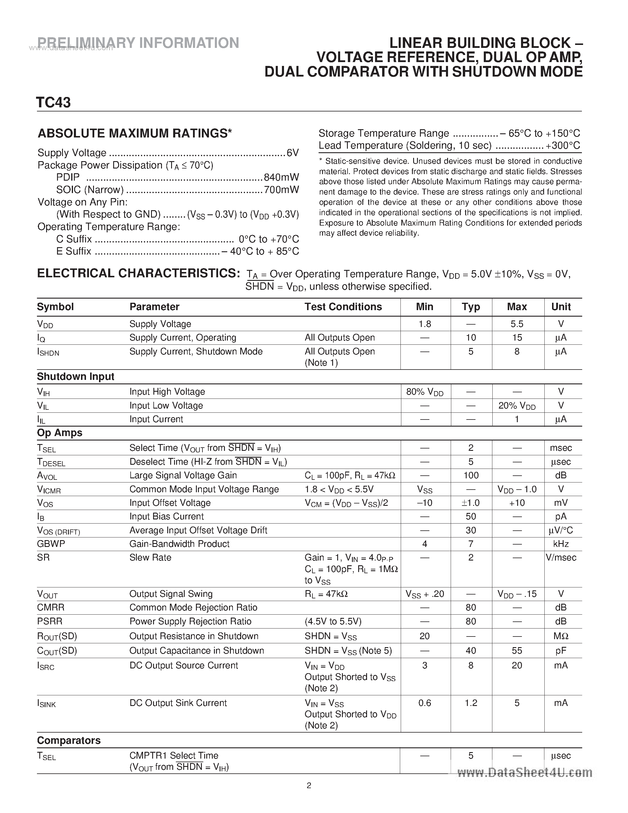 Даташит на микросхему TC43 страница 2 Даташит TC43 - LINEAR BUILDING BLOCK страница 2