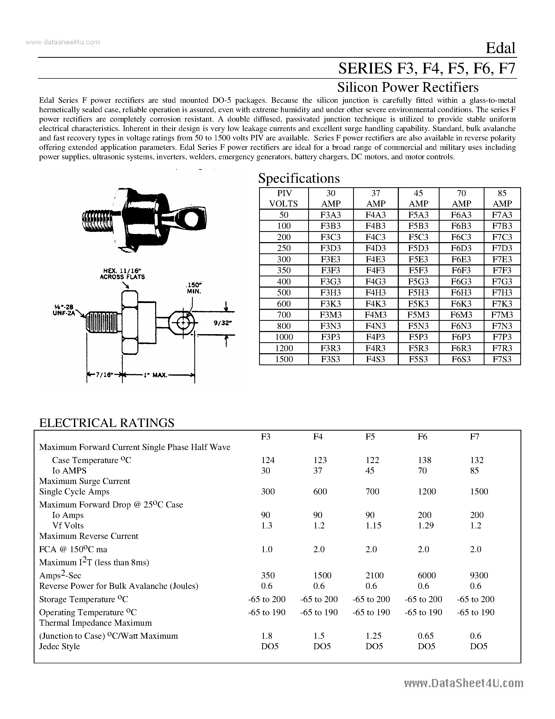 Datasheet F3S3 page 1 Datasheet F3S3 - Silicon Power Rectifiers page 1