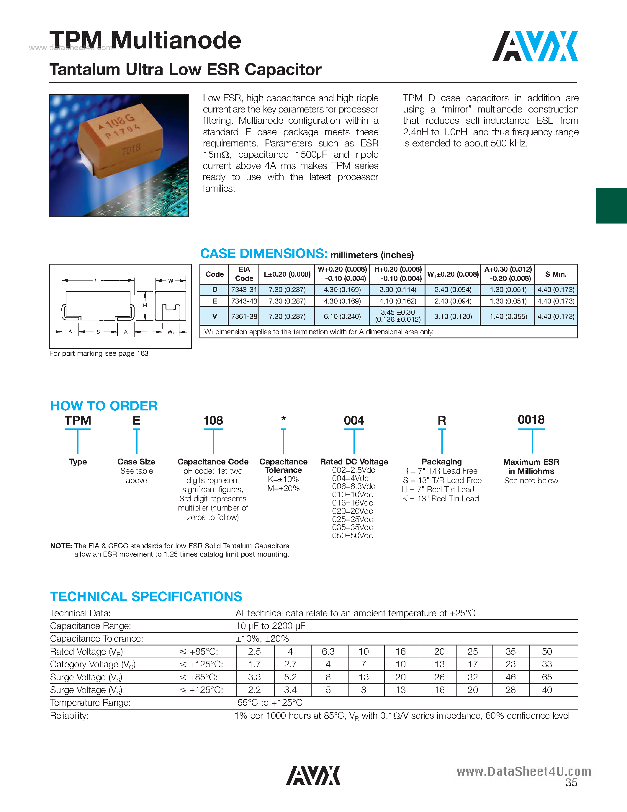 Datasheet TPME106xxxxxxxxx - Tantalum Ultra Low ESR Capacitor page 1