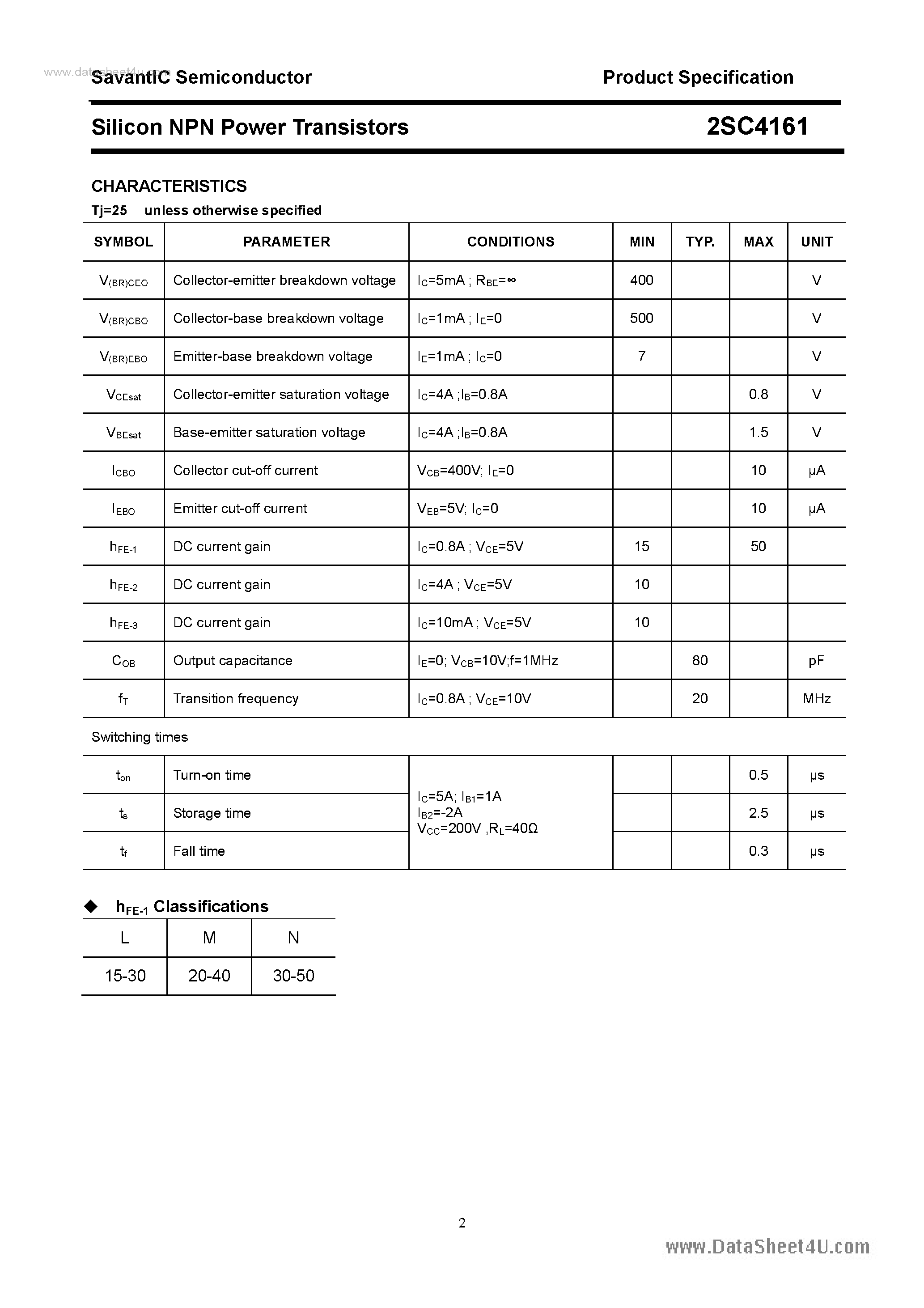 Datasheet 2SC4161 - SILICON POWER TRANSISTOR page 2
